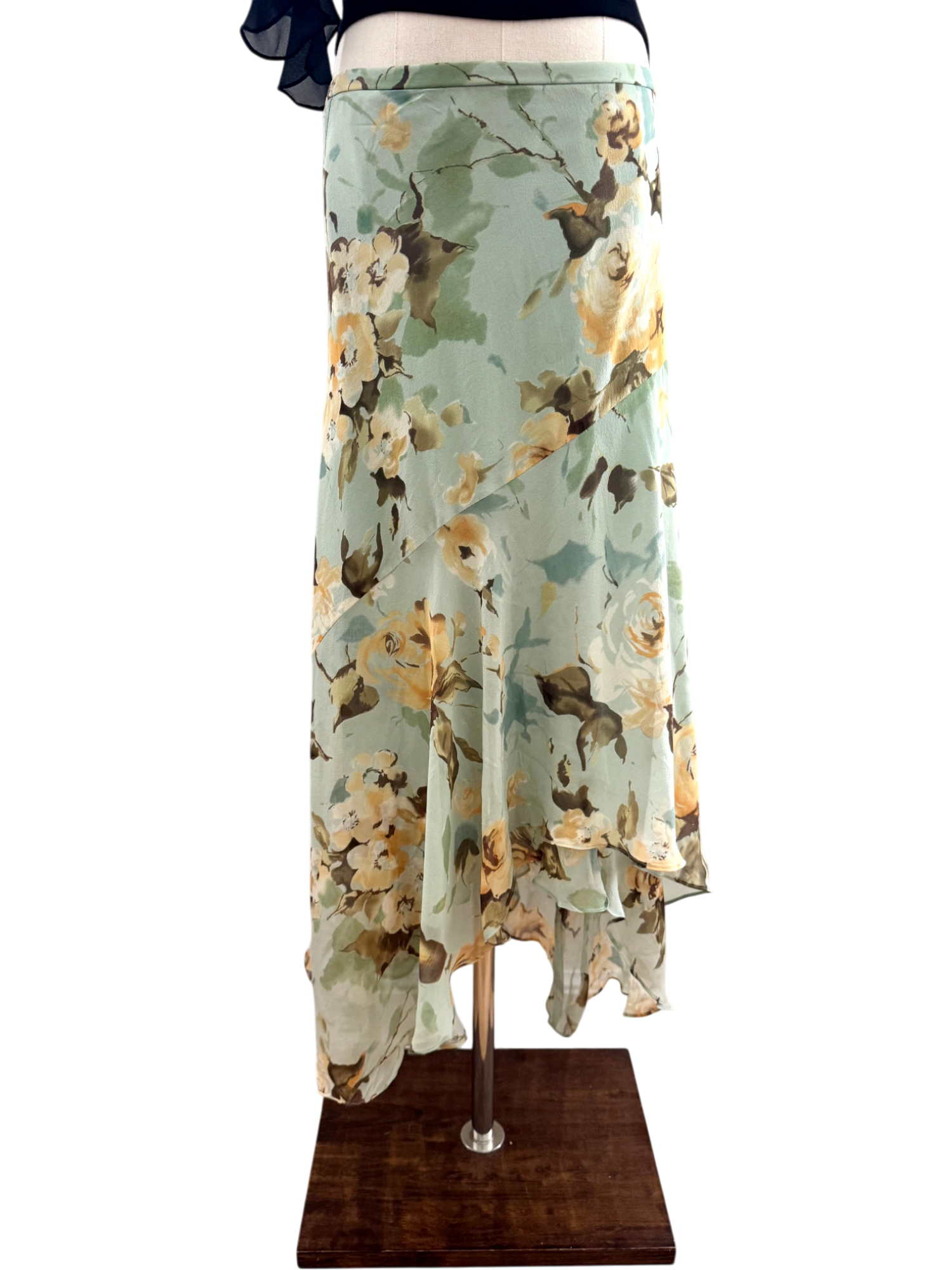 Vintage 90s Asymmetrical Silk Floral Midi Skirt (M)