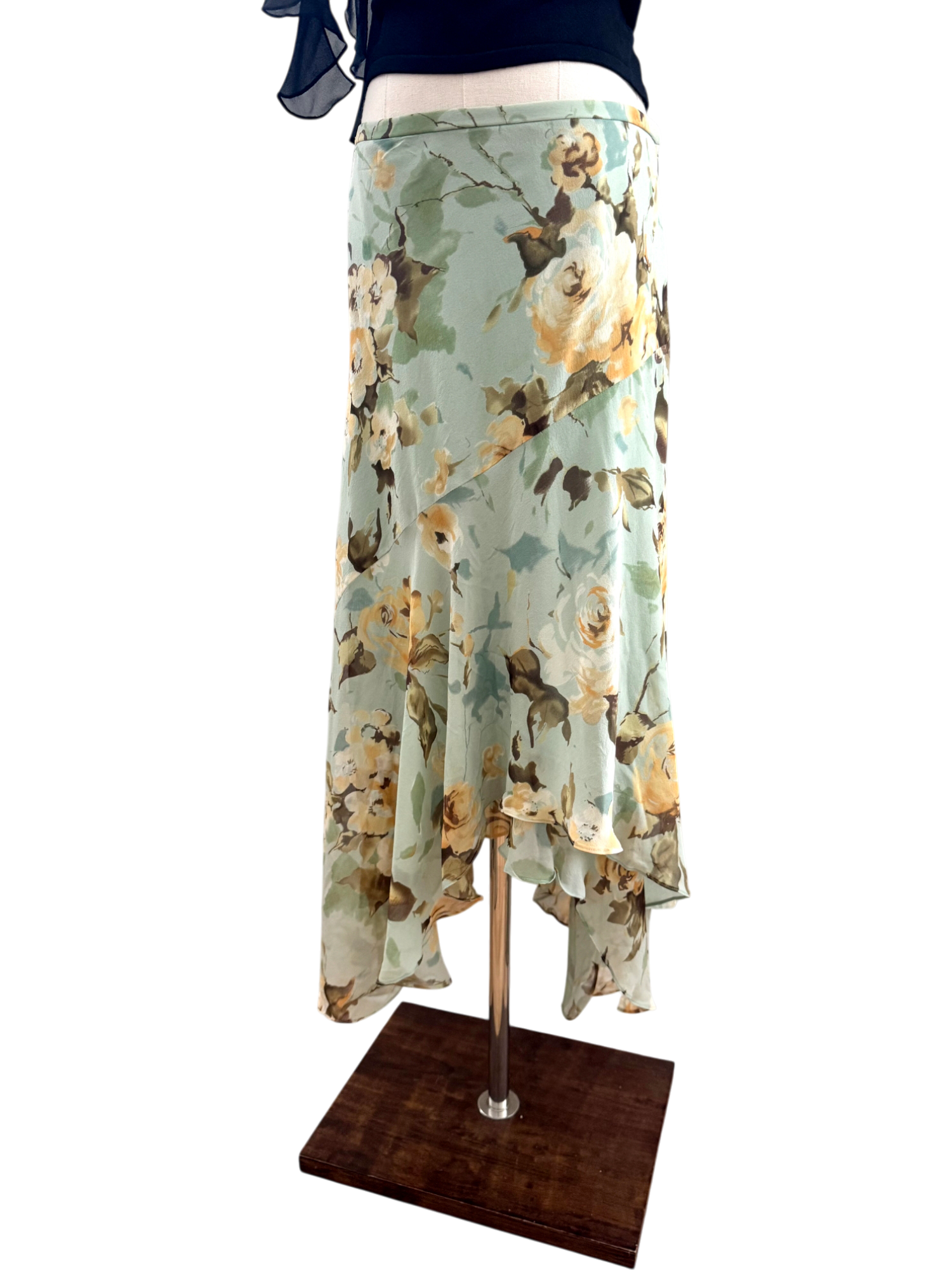 Vintage 90s Asymmetrical Silk Floral Midi Skirt (M)