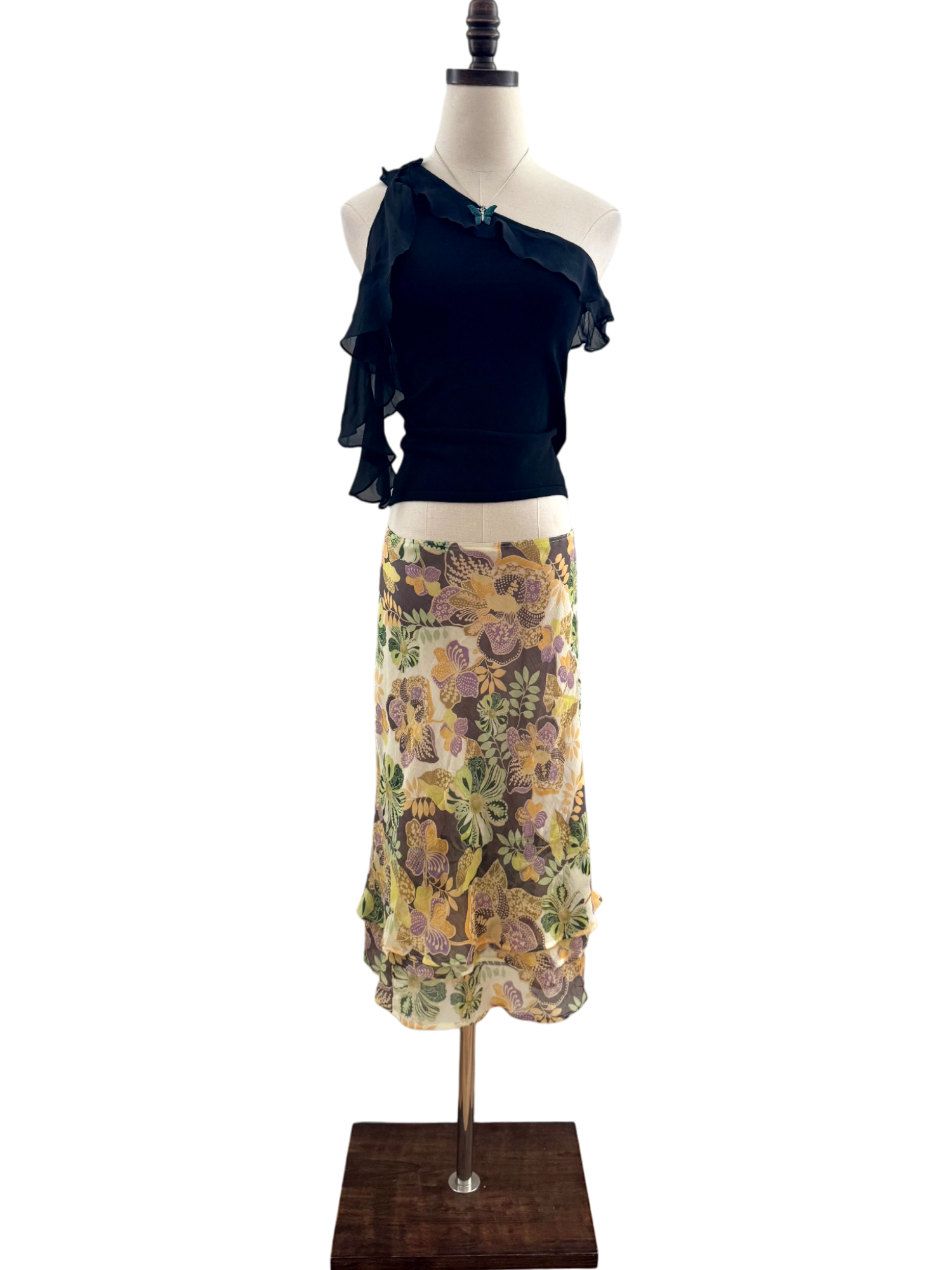 Vintage 90s Retro Floral Midi Skirt (L)