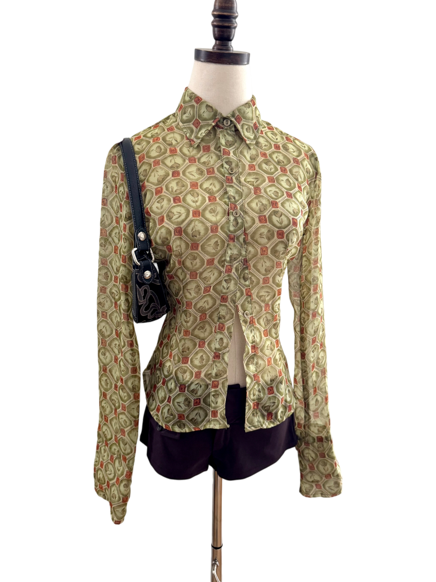 Vintage 90s Sheer Geometric Button Up (M)