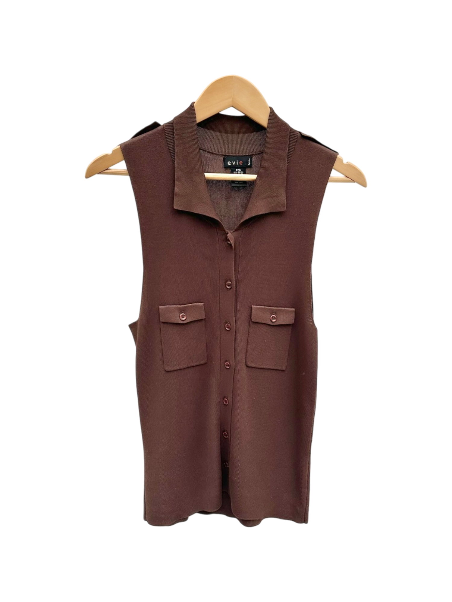 Vintage 90s Knit Pocket Chocolate Ribbed Collared Top (S/M)