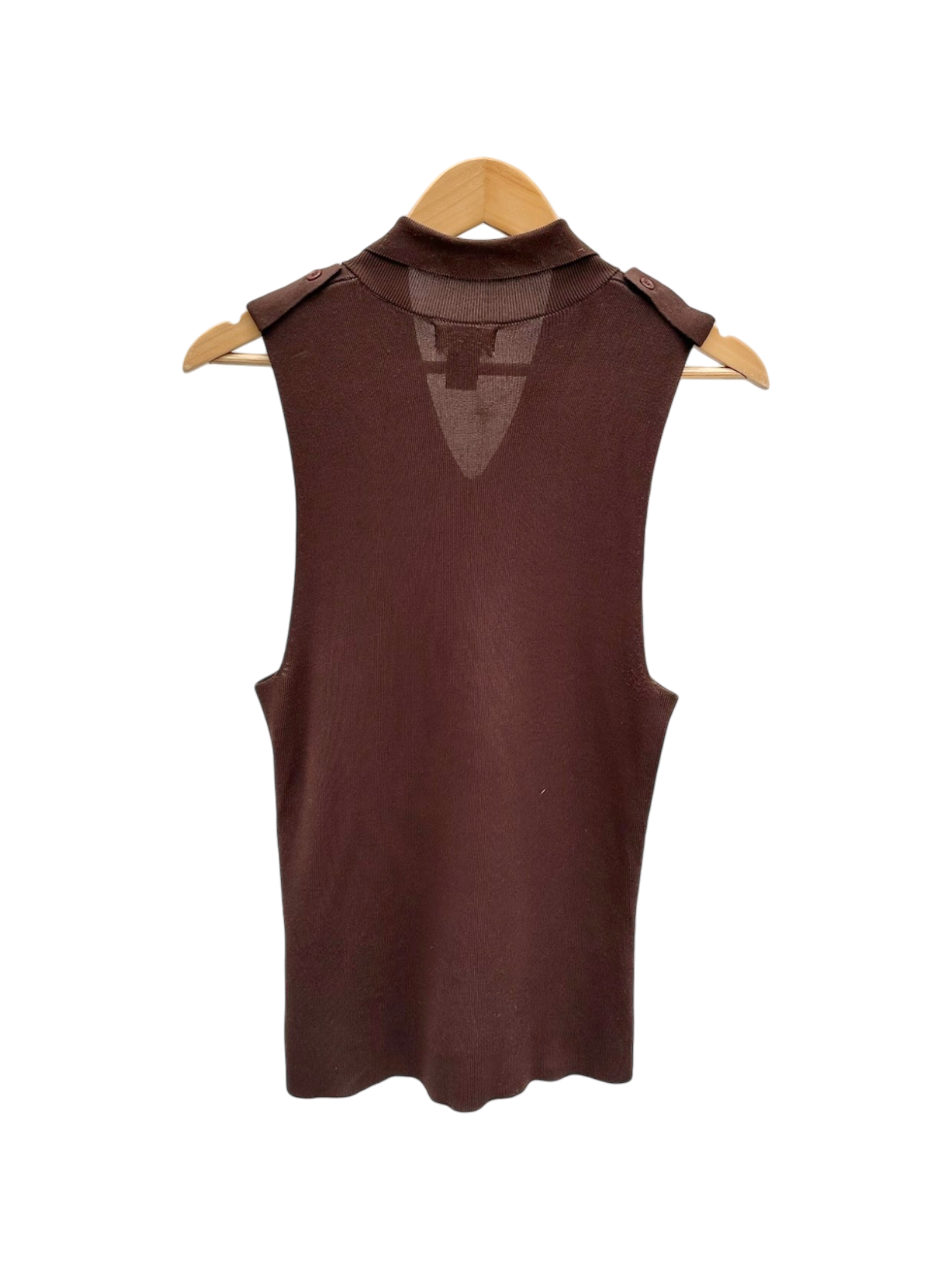 Vintage 90s Knit Pocket Chocolate Ribbed Collared Top (S/M)