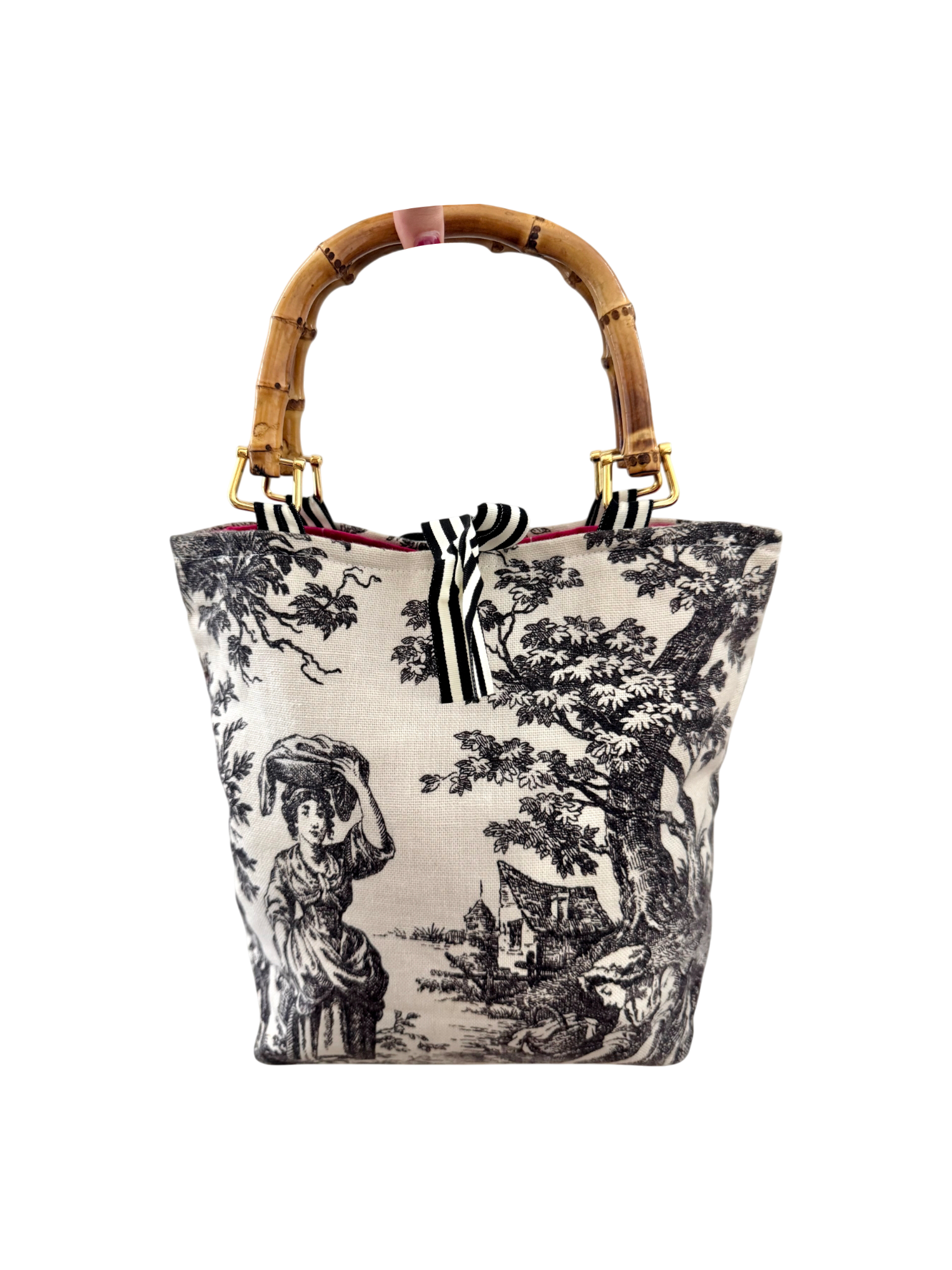 Vintage Toile Patterned Bucket Bag