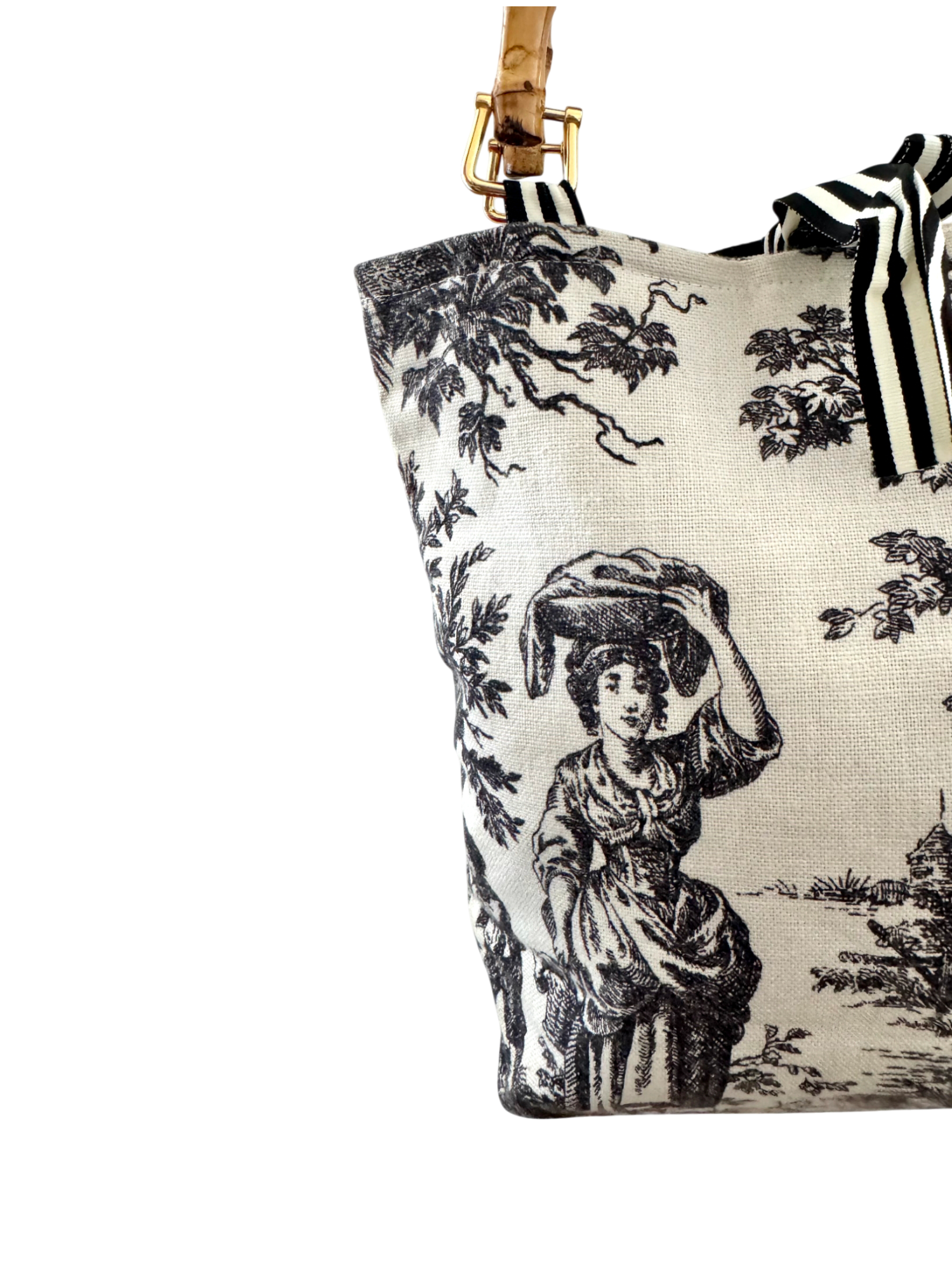 Vintage Toile Patterned Bucket Bag