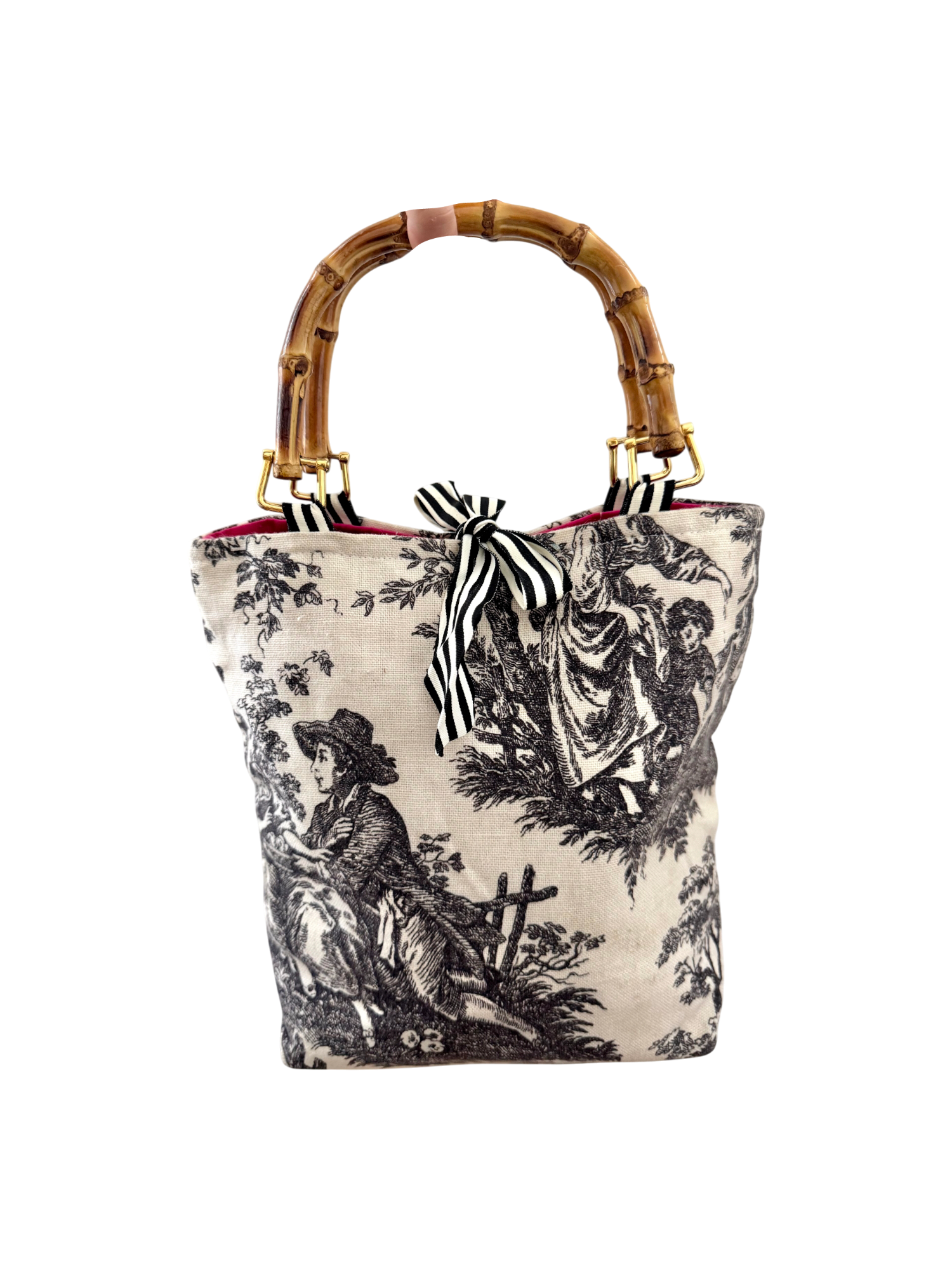 Vintage Toile Patterned Bucket Bag
