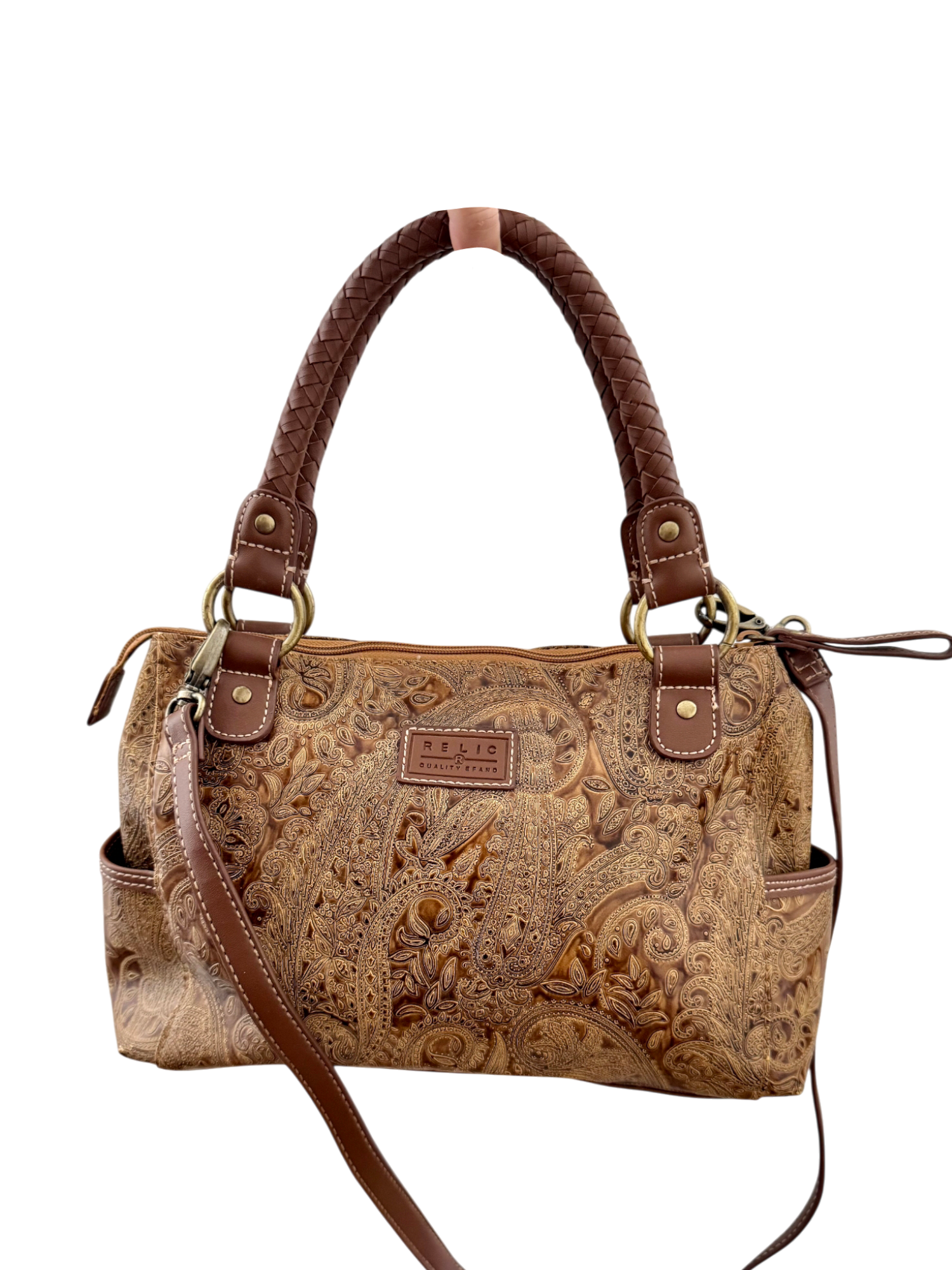 Vintage 90s Embossed Barrel Purse w/ Strap