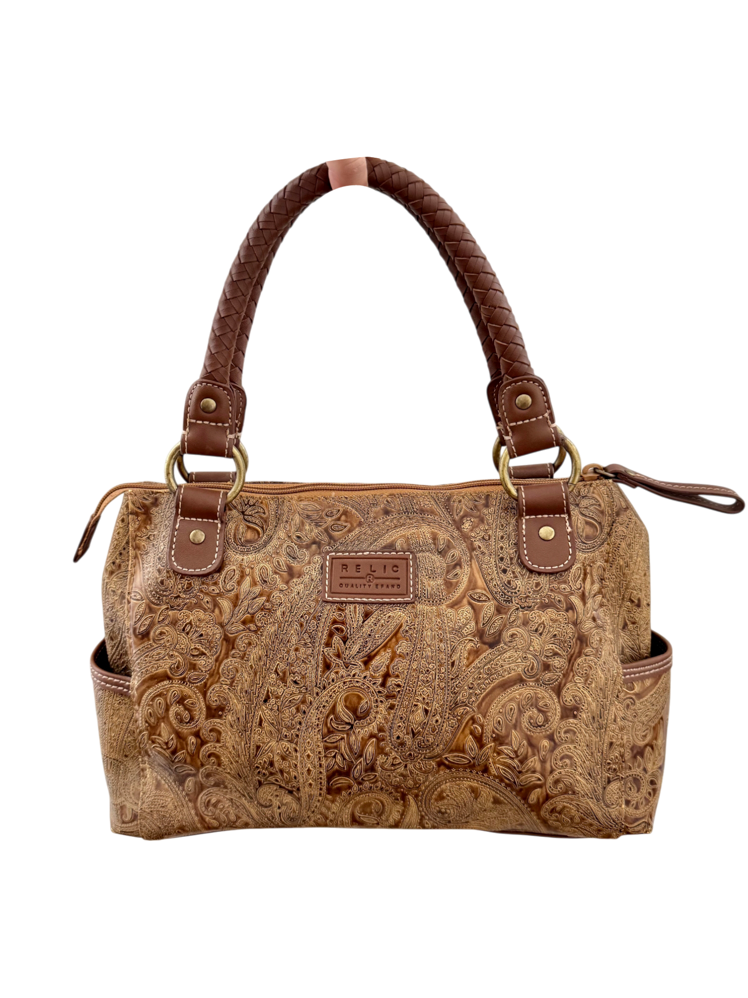 Vintage 90s Embossed Barrel Purse w/ Strap