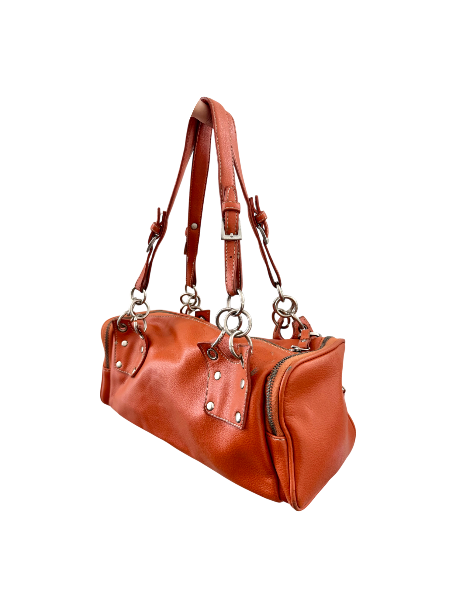 Vintage Y2K Moto Tangerine Barrel Purse