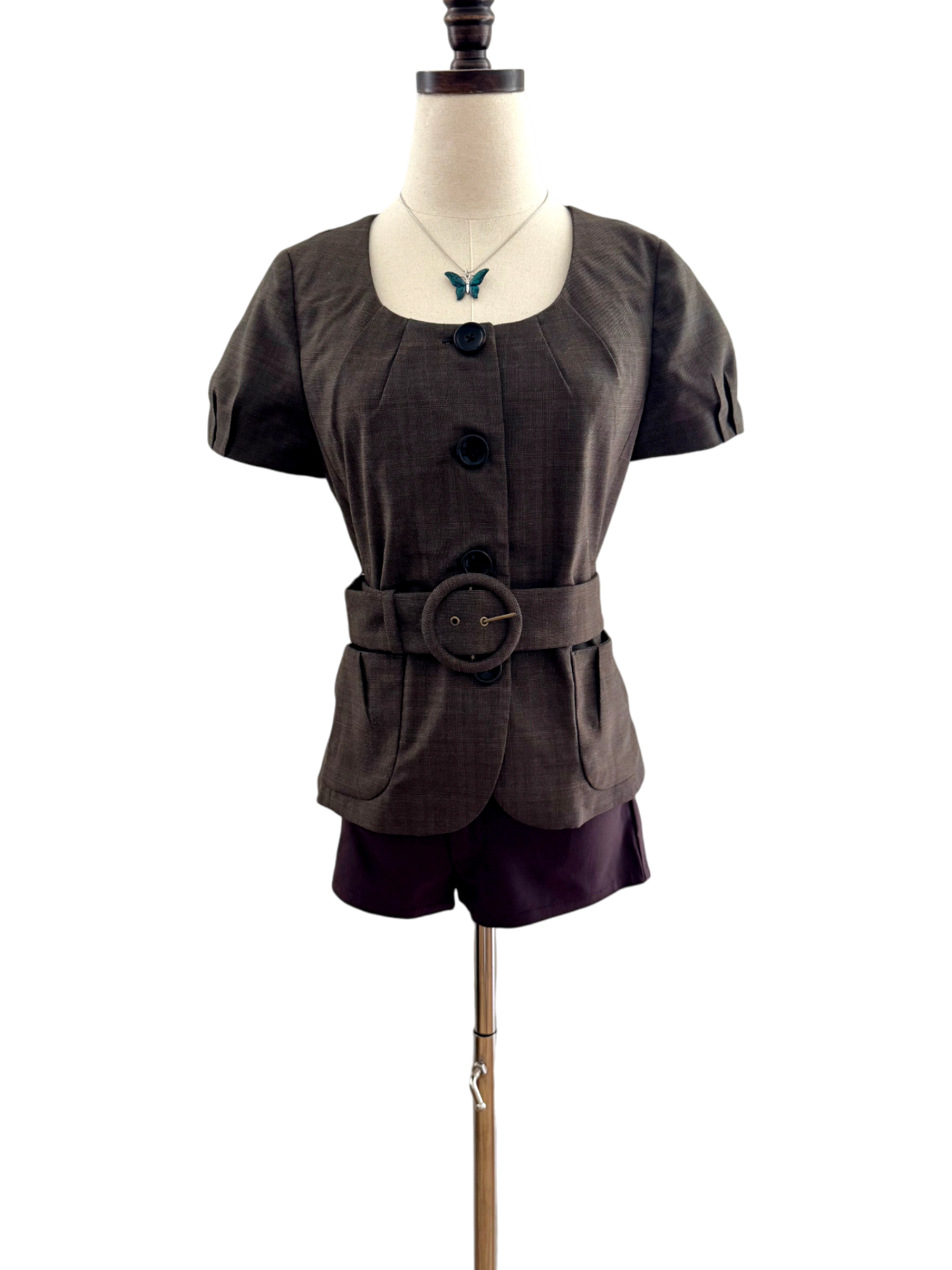Vintage 90s Chocolate Belted Short Sleeve (S)