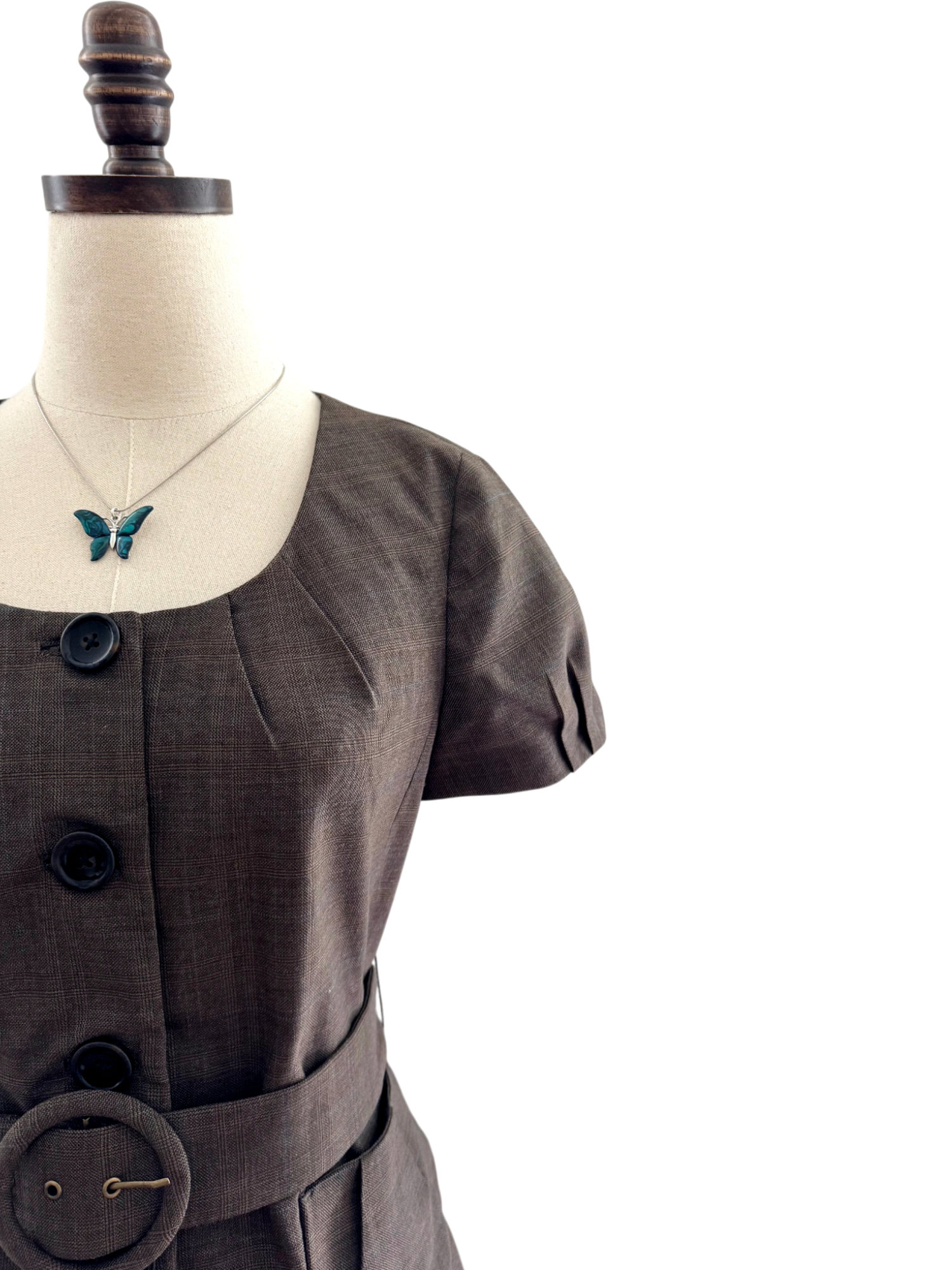 Vintage 90s Chocolate Belted Short Sleeve (S)