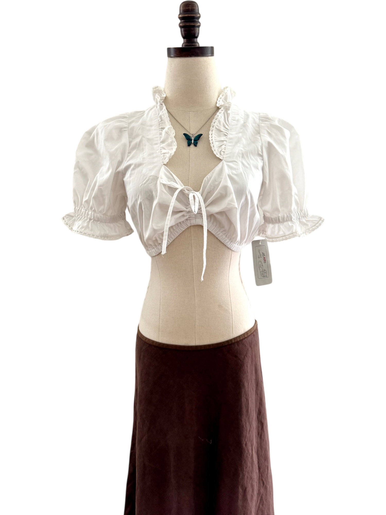 Vintage 90s Cropped Milkmaid Cinched Blouse (XS/S)