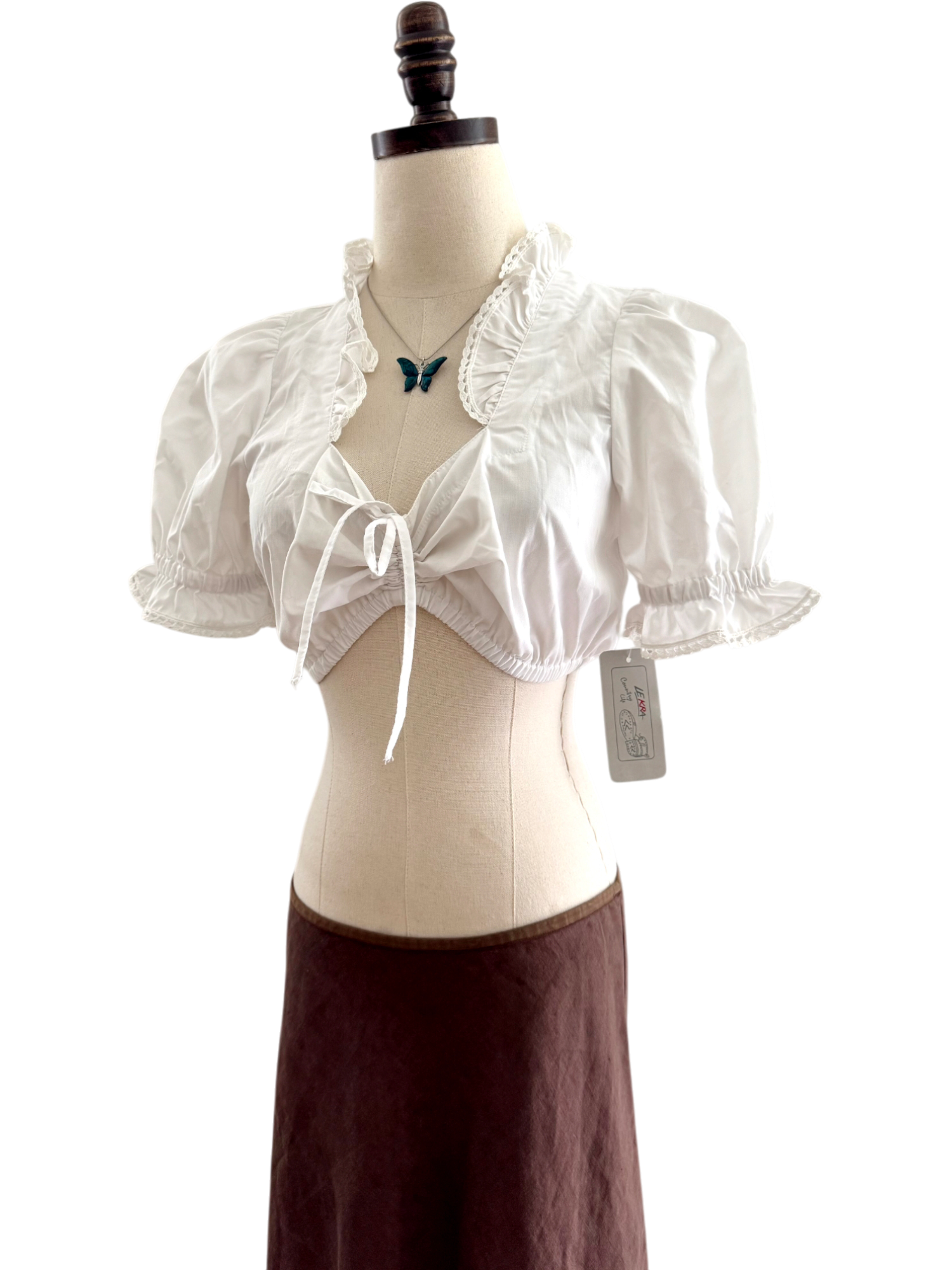 Vintage 90s Cropped Milkmaid Cinched Blouse (XS/S)