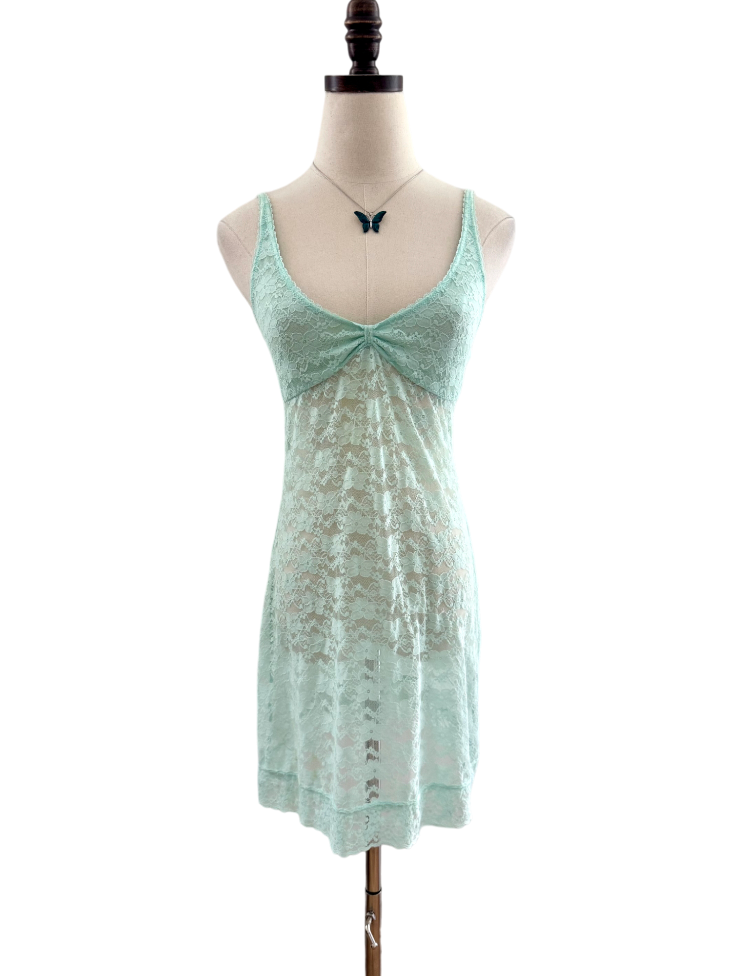 Vintage 90s Sheer Turquoise Mini Slip (XS/S)