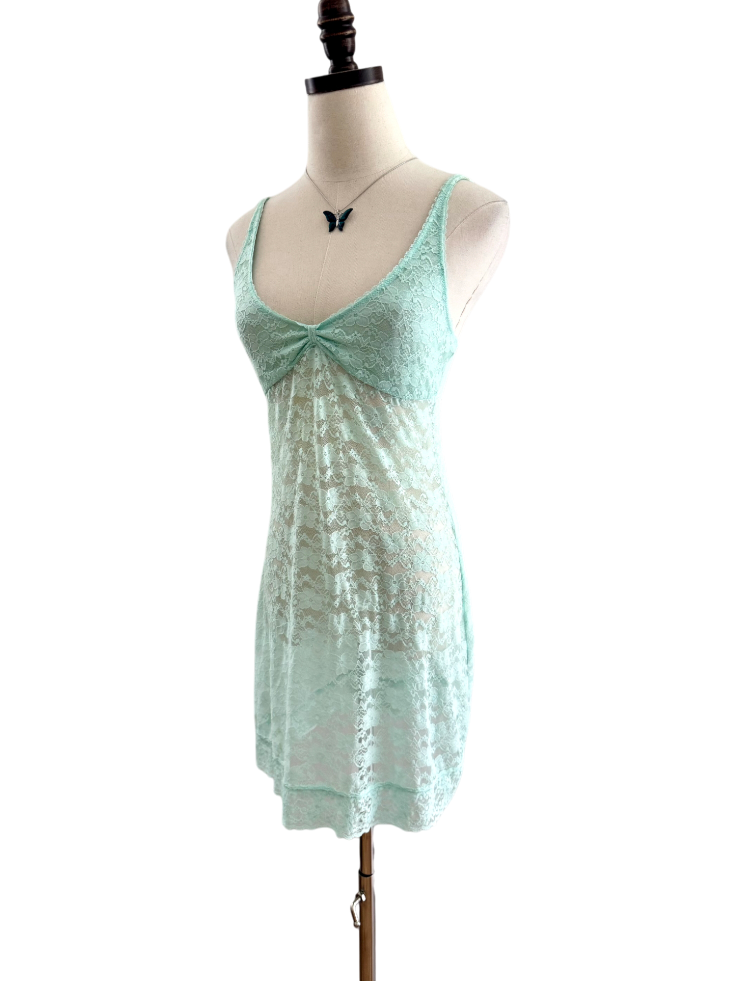 Vintage 90s Sheer Turquoise Mini Slip (XS/S)