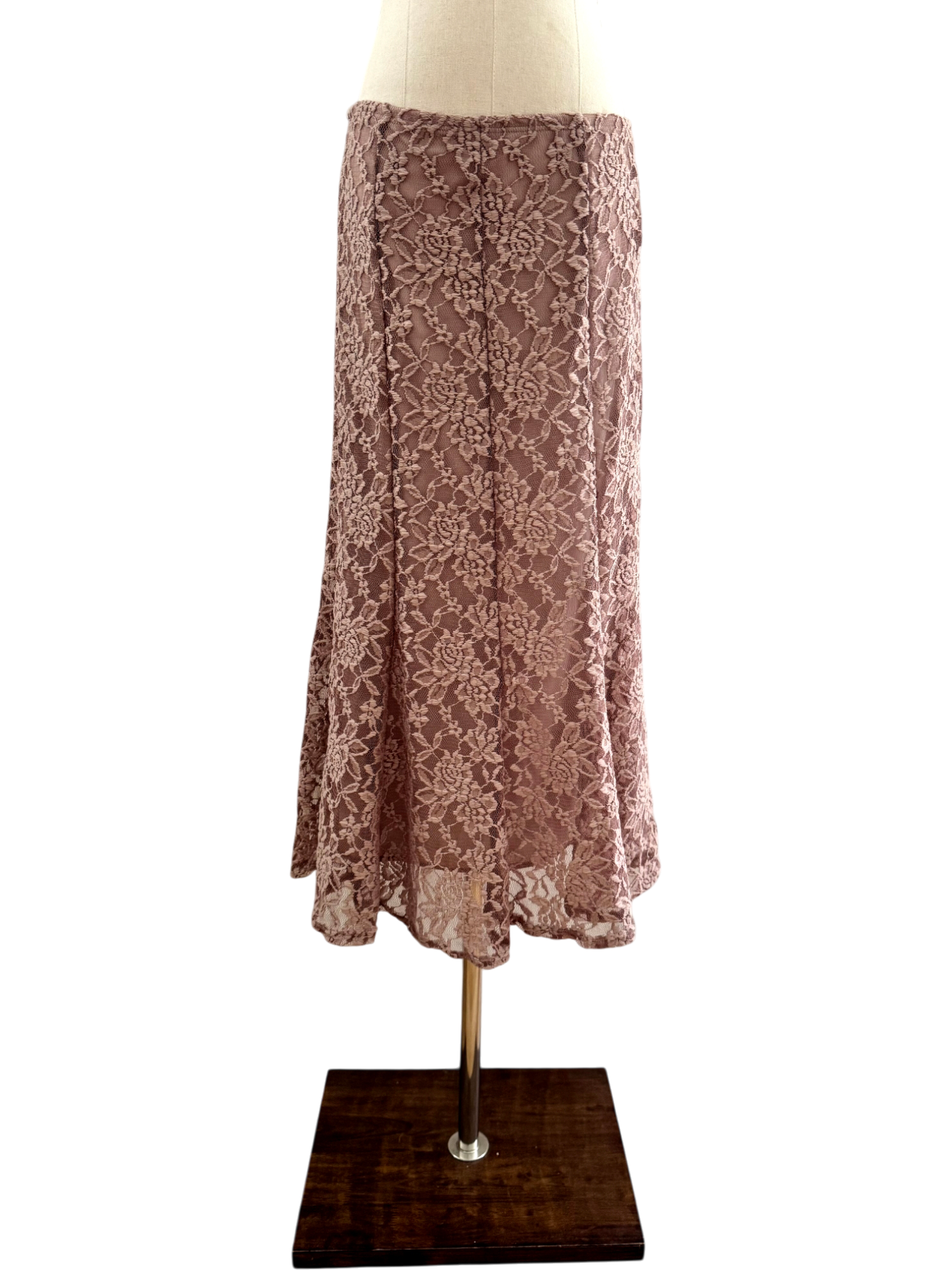 Vintage 90s Peachy Rose Lace Midi Skirt (M)