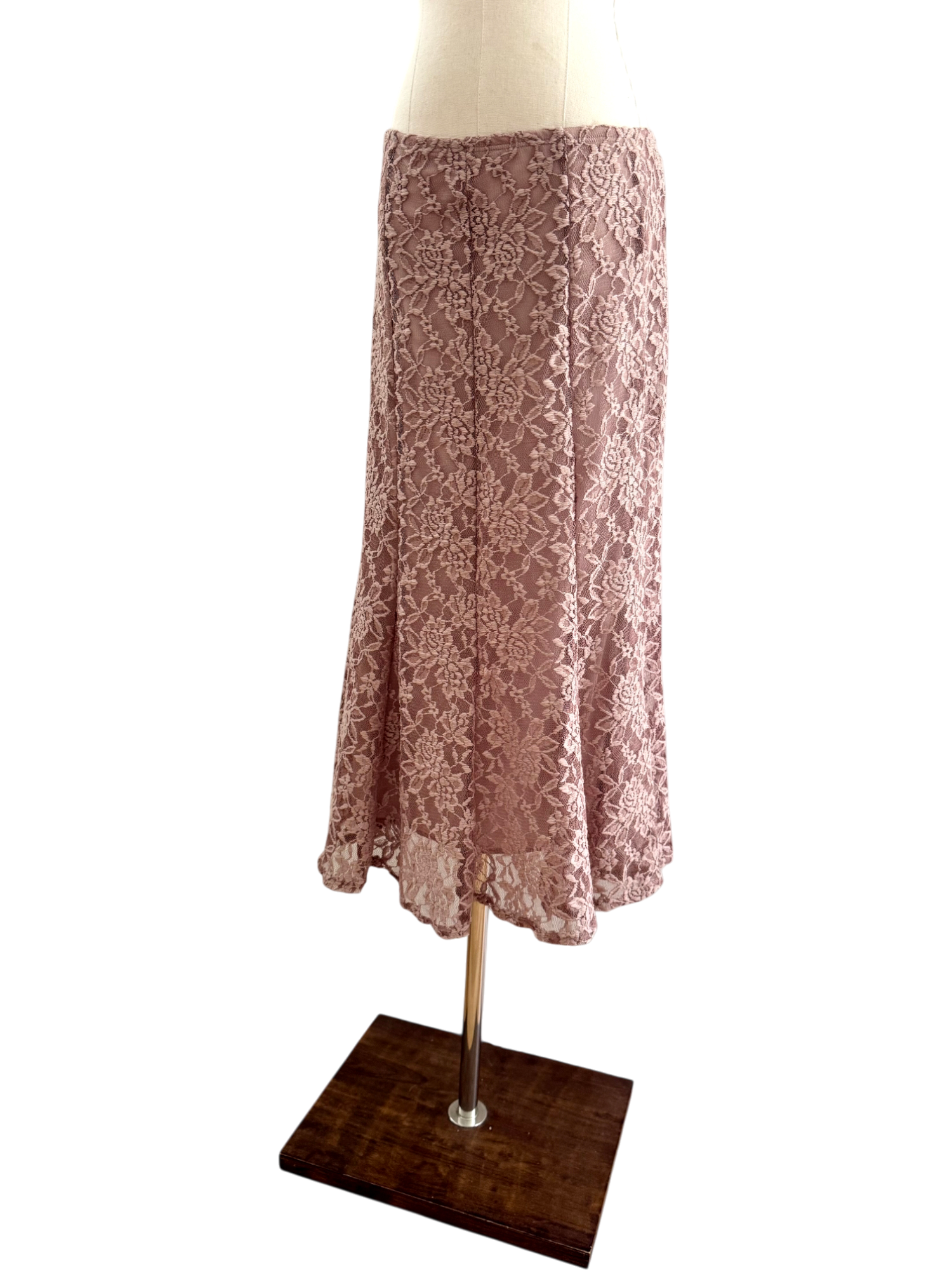 Vintage 90s Peachy Rose Lace Midi Skirt (M)