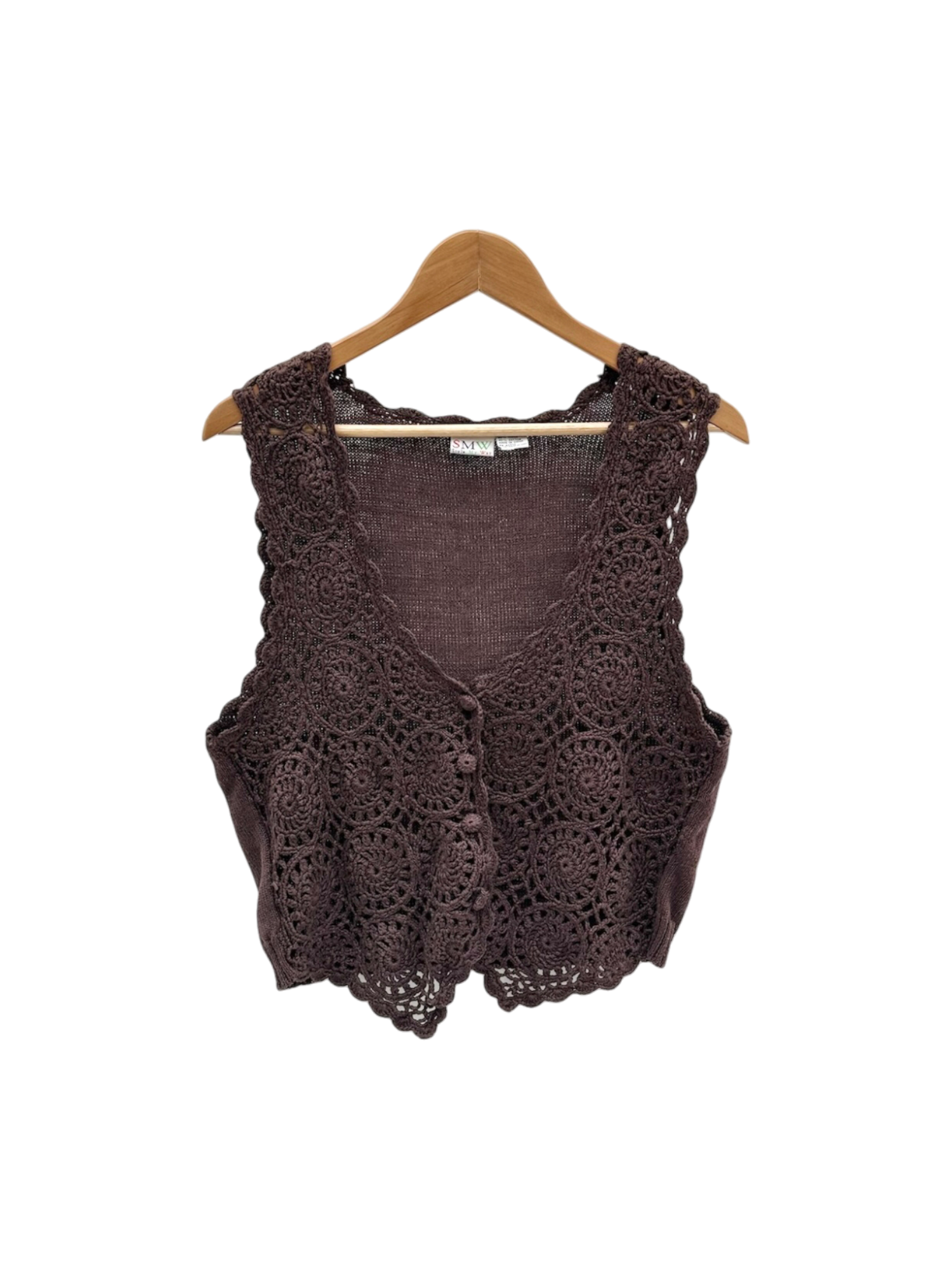 Vintage 90s Chocolate Crochet Knit Vest (L)