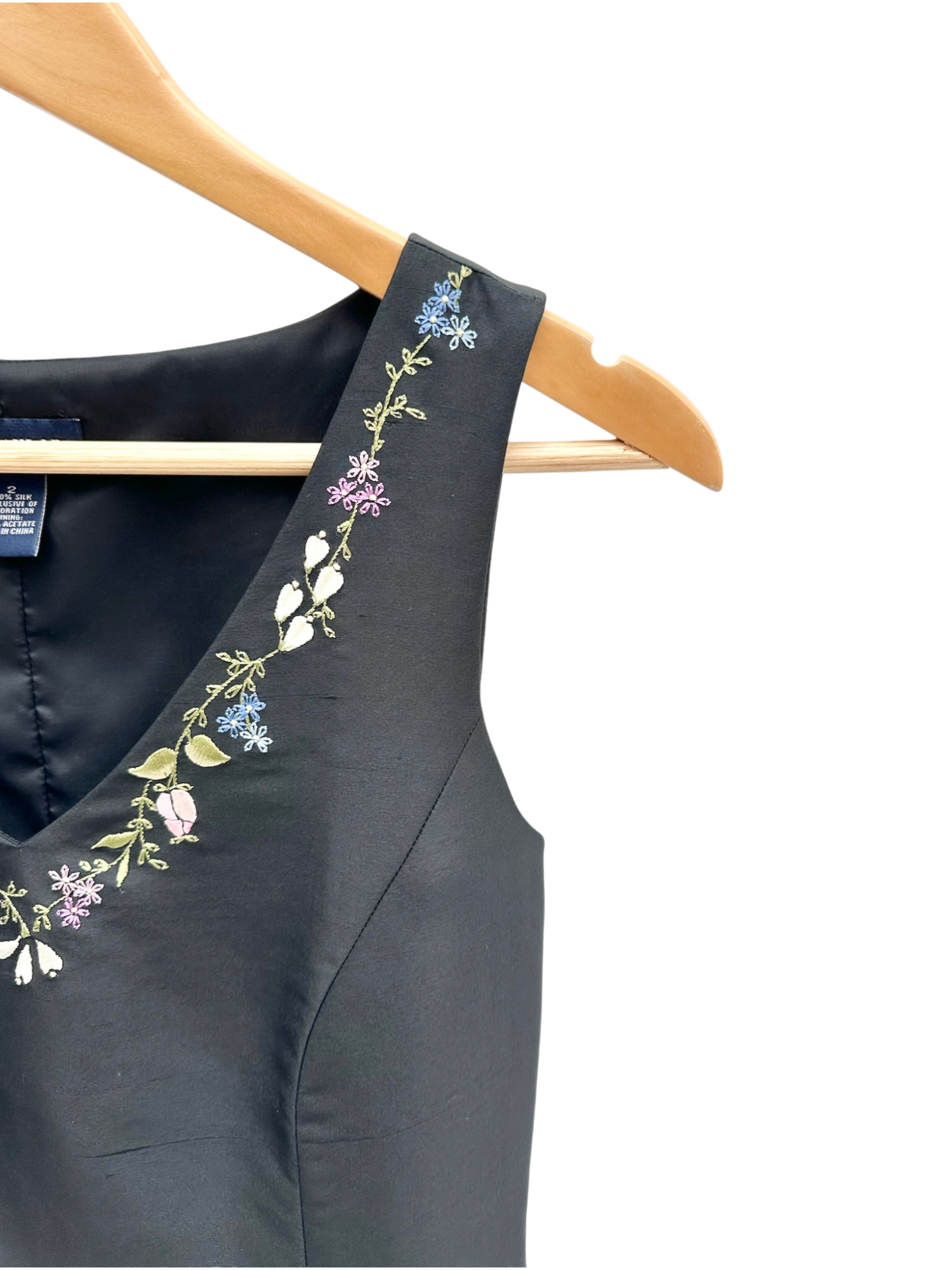 Vintage Floral Embroidered Silk Suit Top (S)