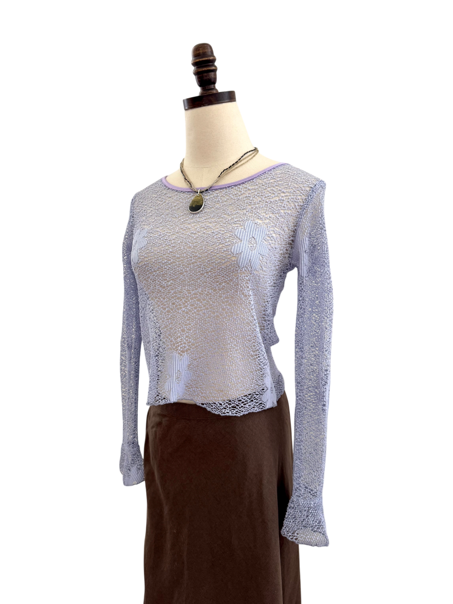 Vintage 90s Sheer Floral Lavendar Knit (S/M)