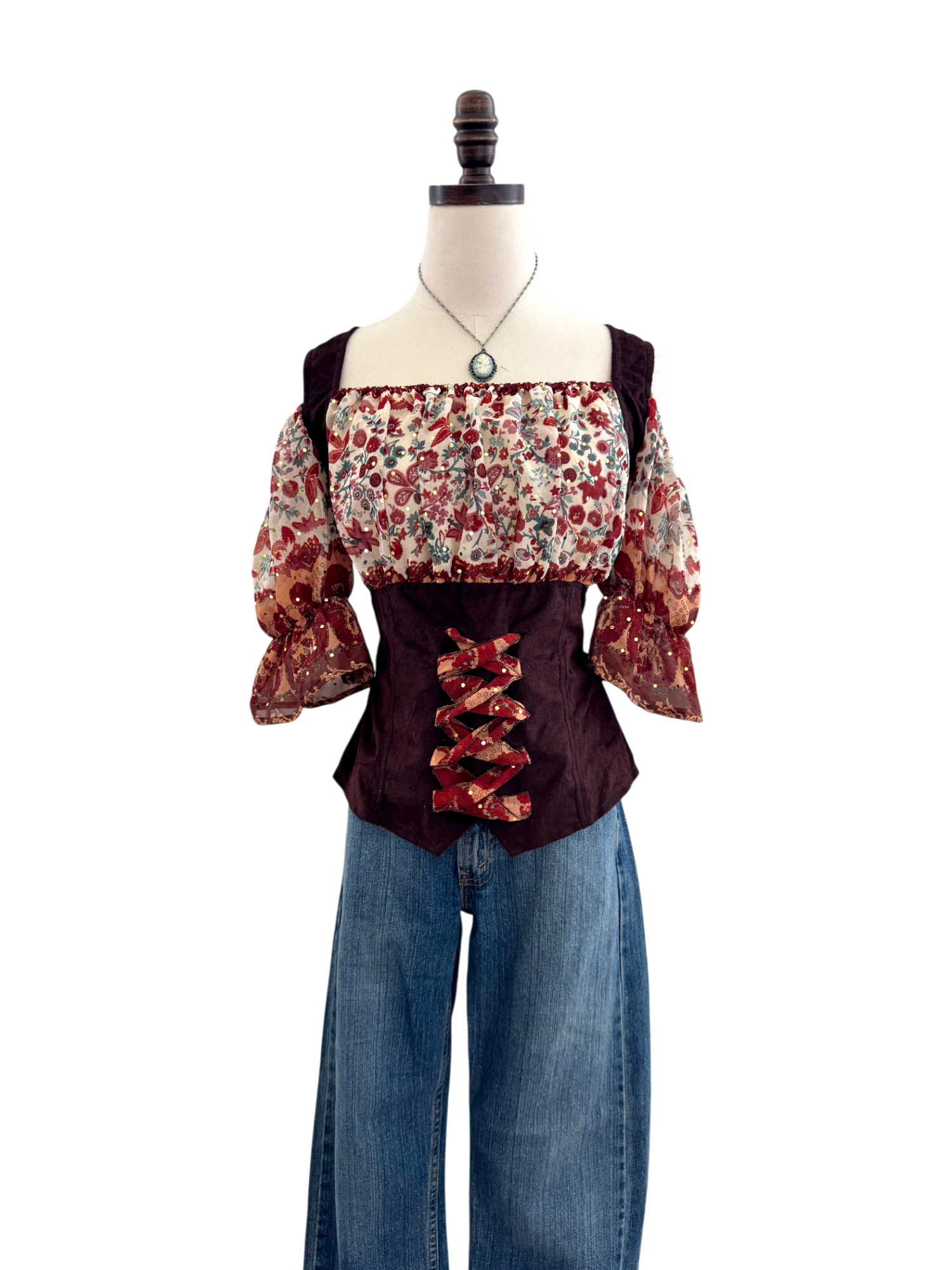 Vintage 80s Prairie Lace Up Blouse (M)