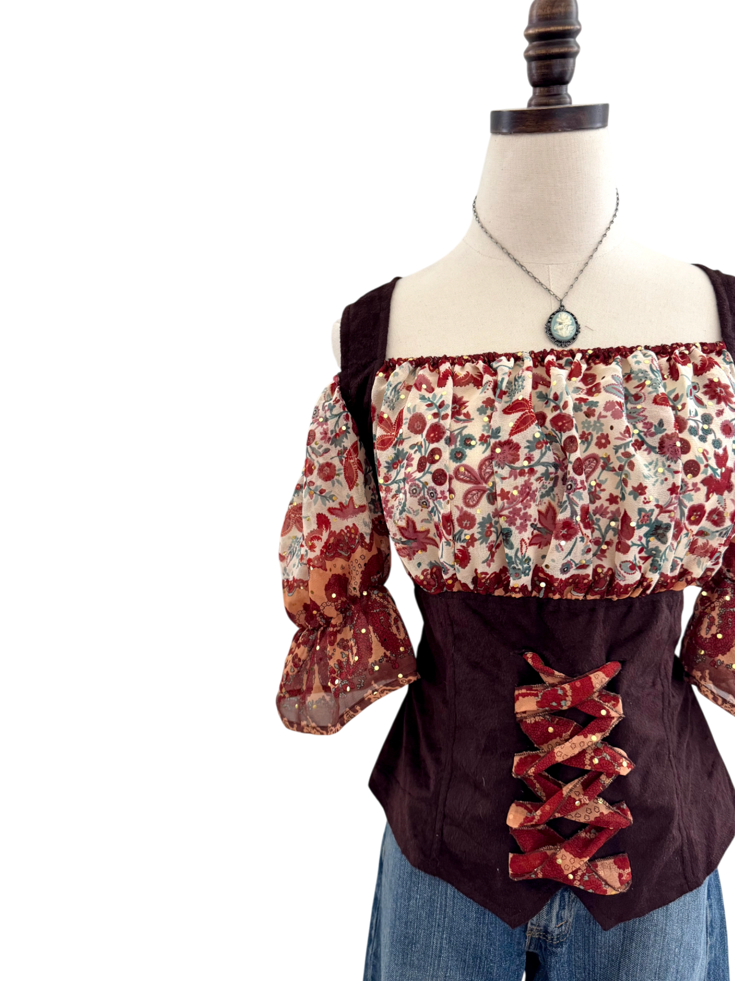Vintage 80s Prairie Lace Up Blouse (M)