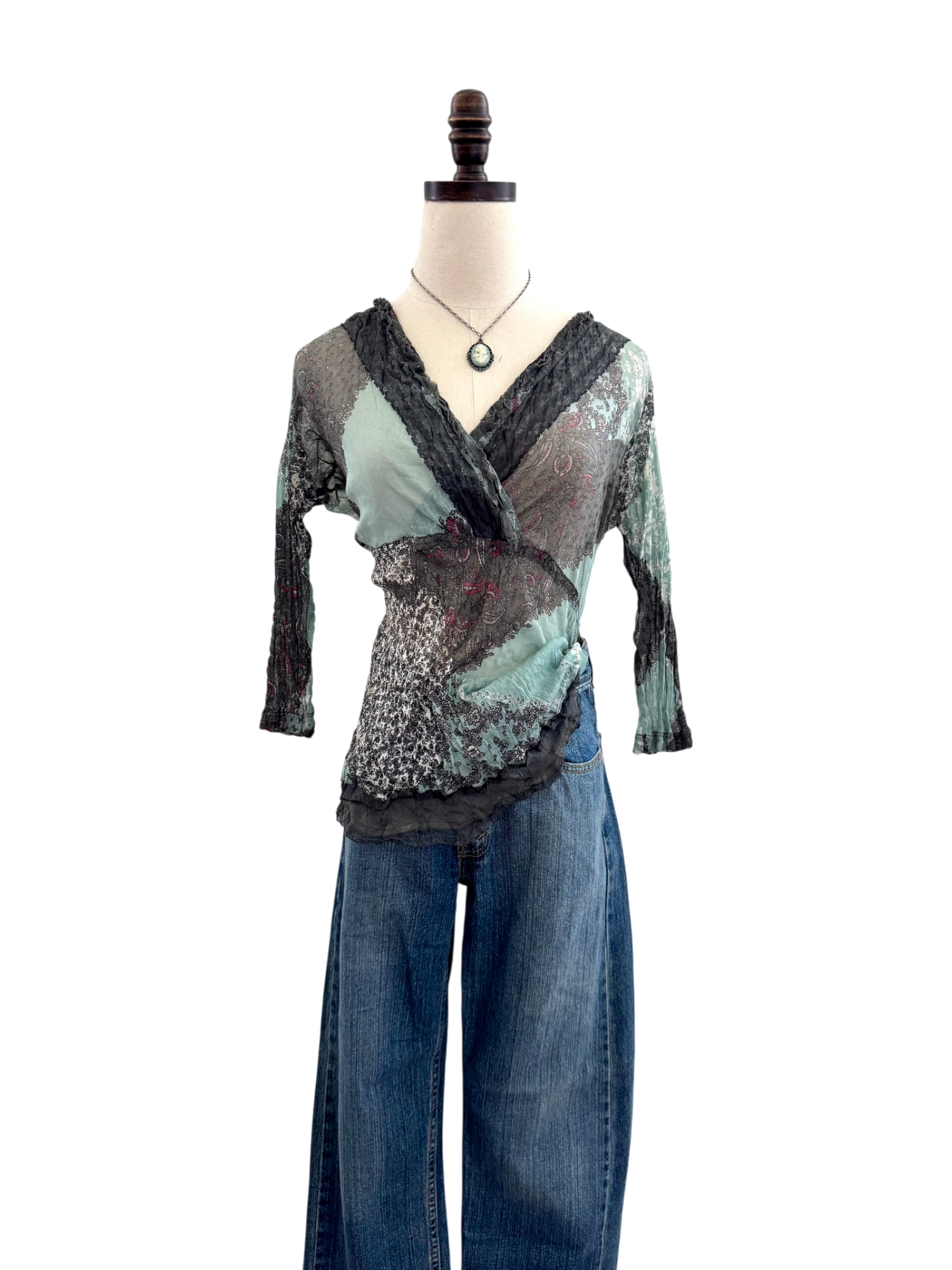 Vintage 90s Crinkle Wrap Blouse (M)