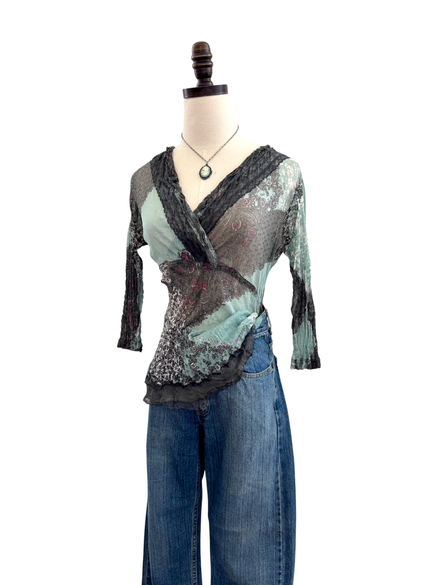 Vintage 90s Crinkle Wrap Blouse (M)