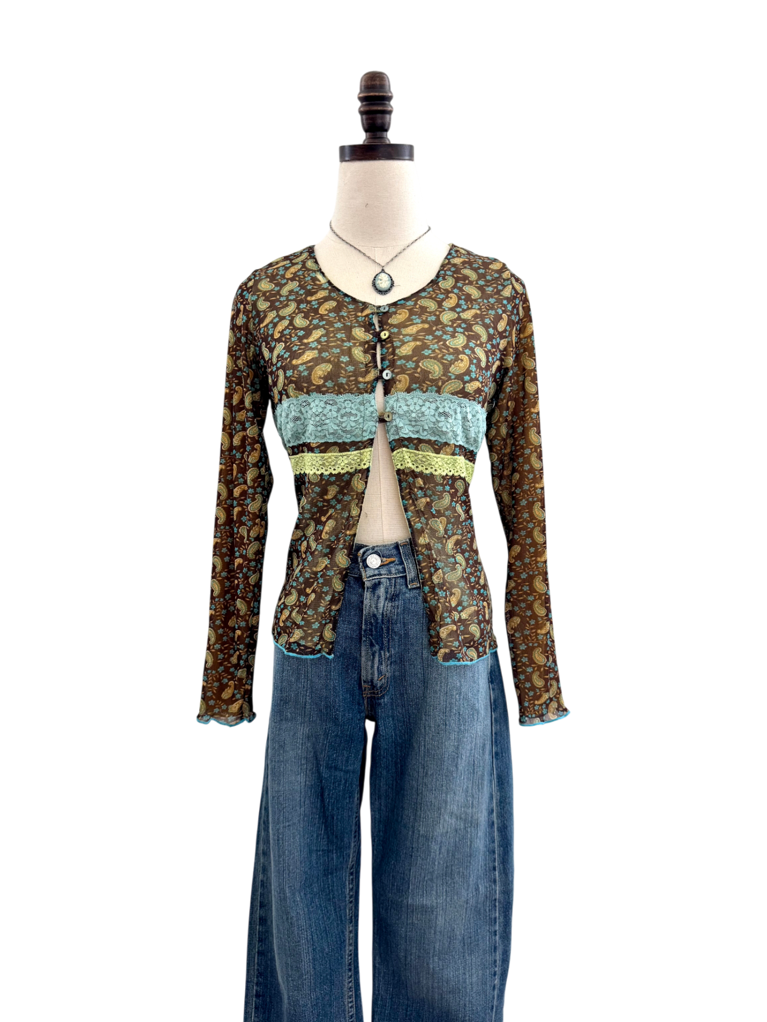 Vintage 90s Floral Lace Split Front Top (S/M)