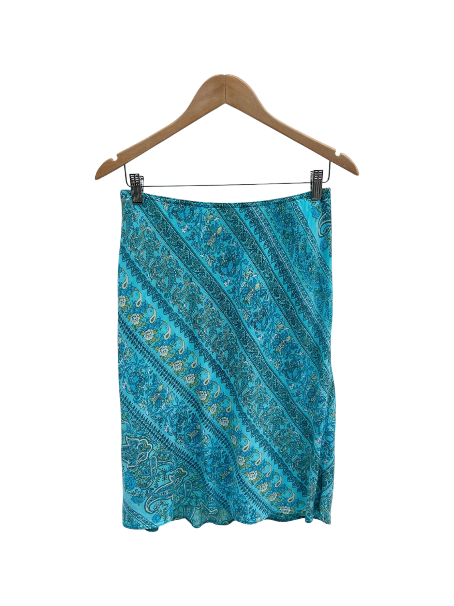Vintage Turquoise Blue Floral Midi Skirt (S/M)