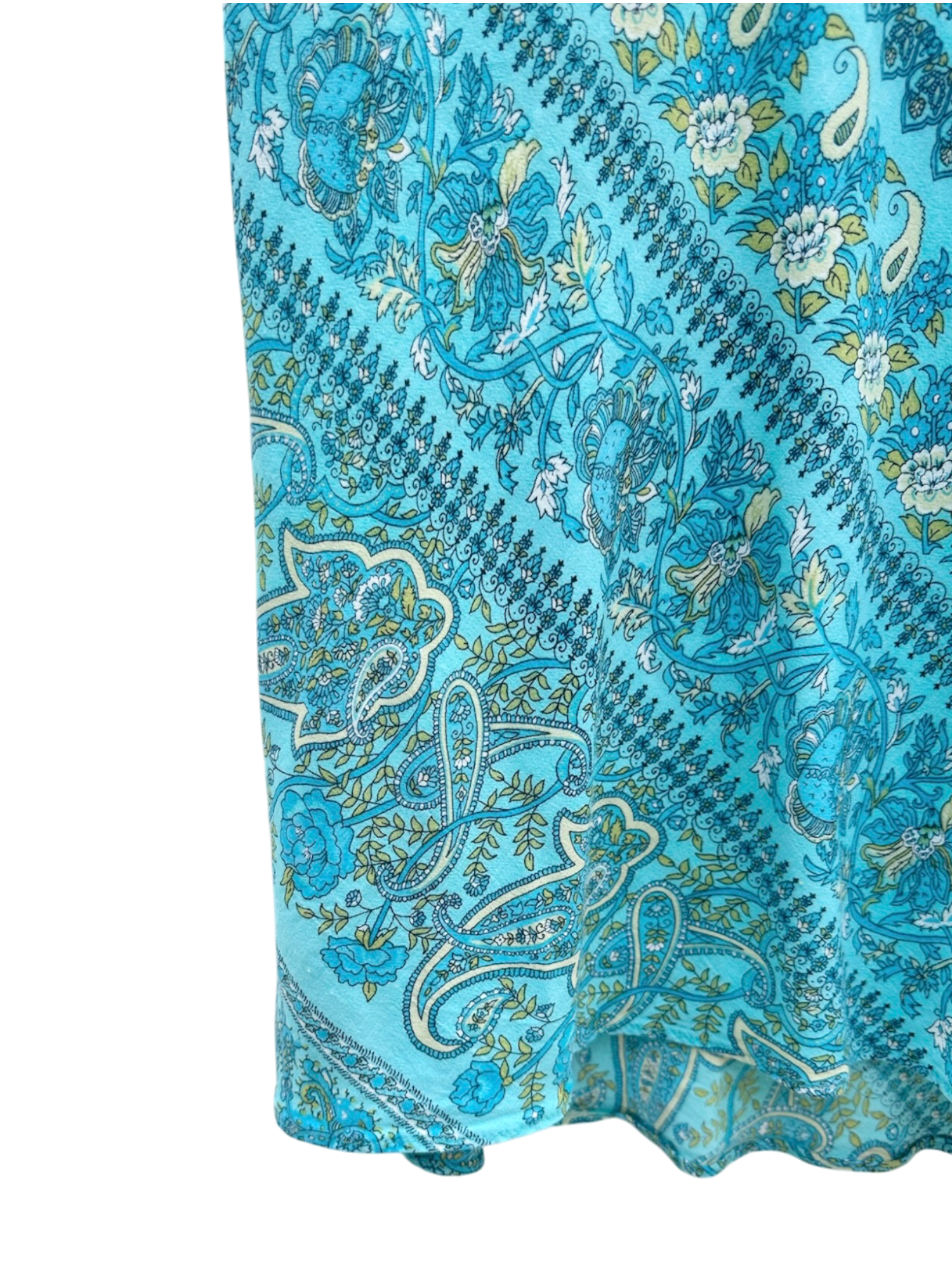 Vintage Turquoise Blue Floral Midi Skirt (S/M)