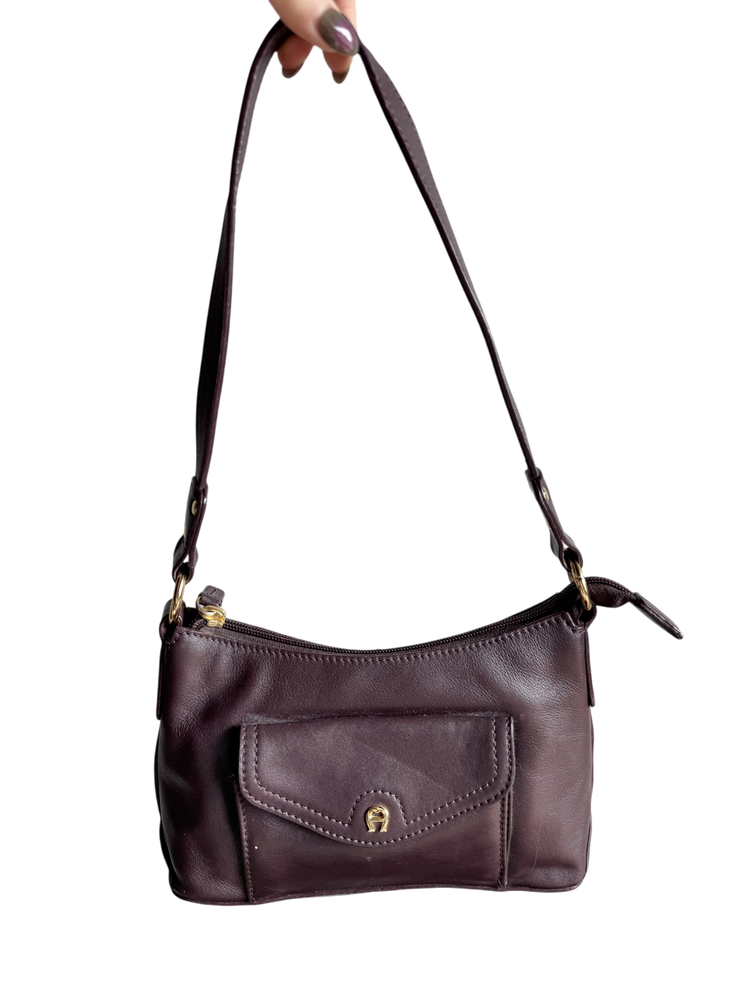 Vintage 90s Plum Leather Shoulder Purse