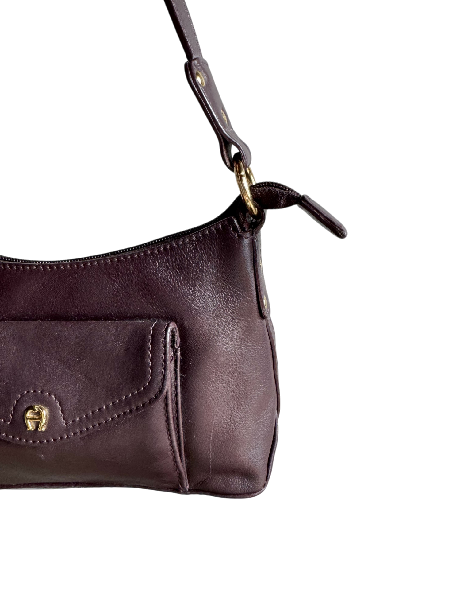 Vintage 90s Plum Leather Shoulder Purse