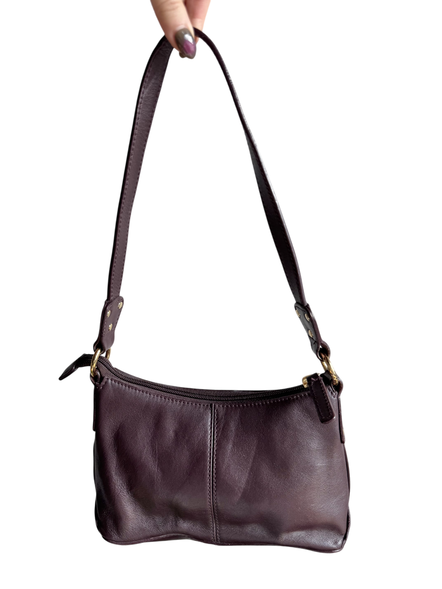 Vintage 90s Plum Leather Shoulder Purse