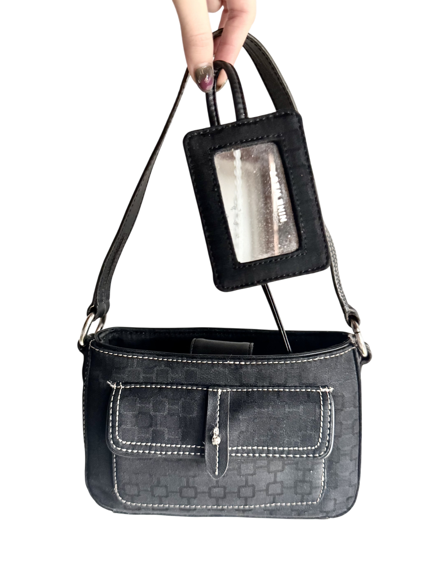 Vintage 90s Geometric Shoulder Purse w/ Matching Mirror