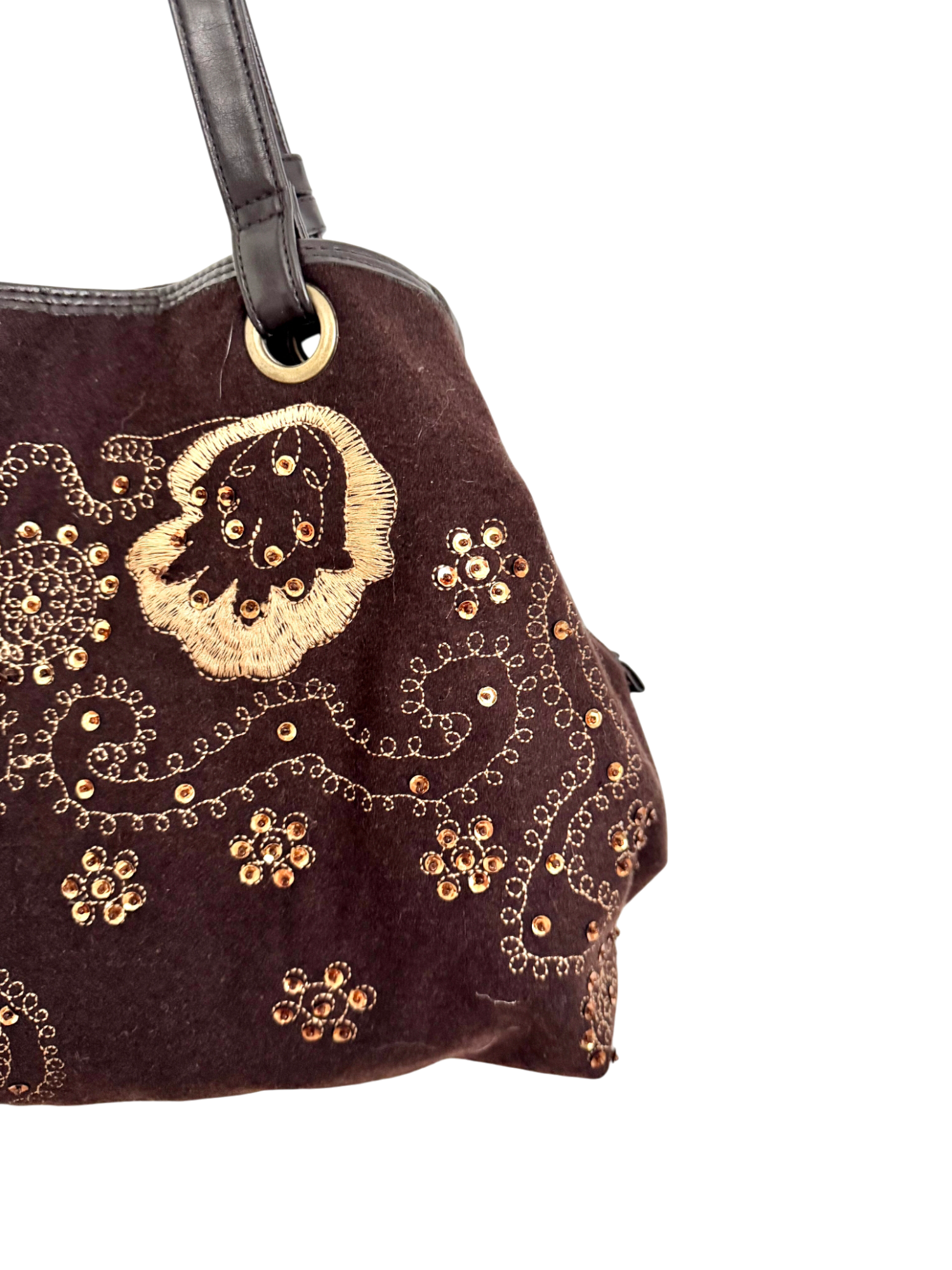 Vintage 90s Embroidered Floral Boho Tote Purse