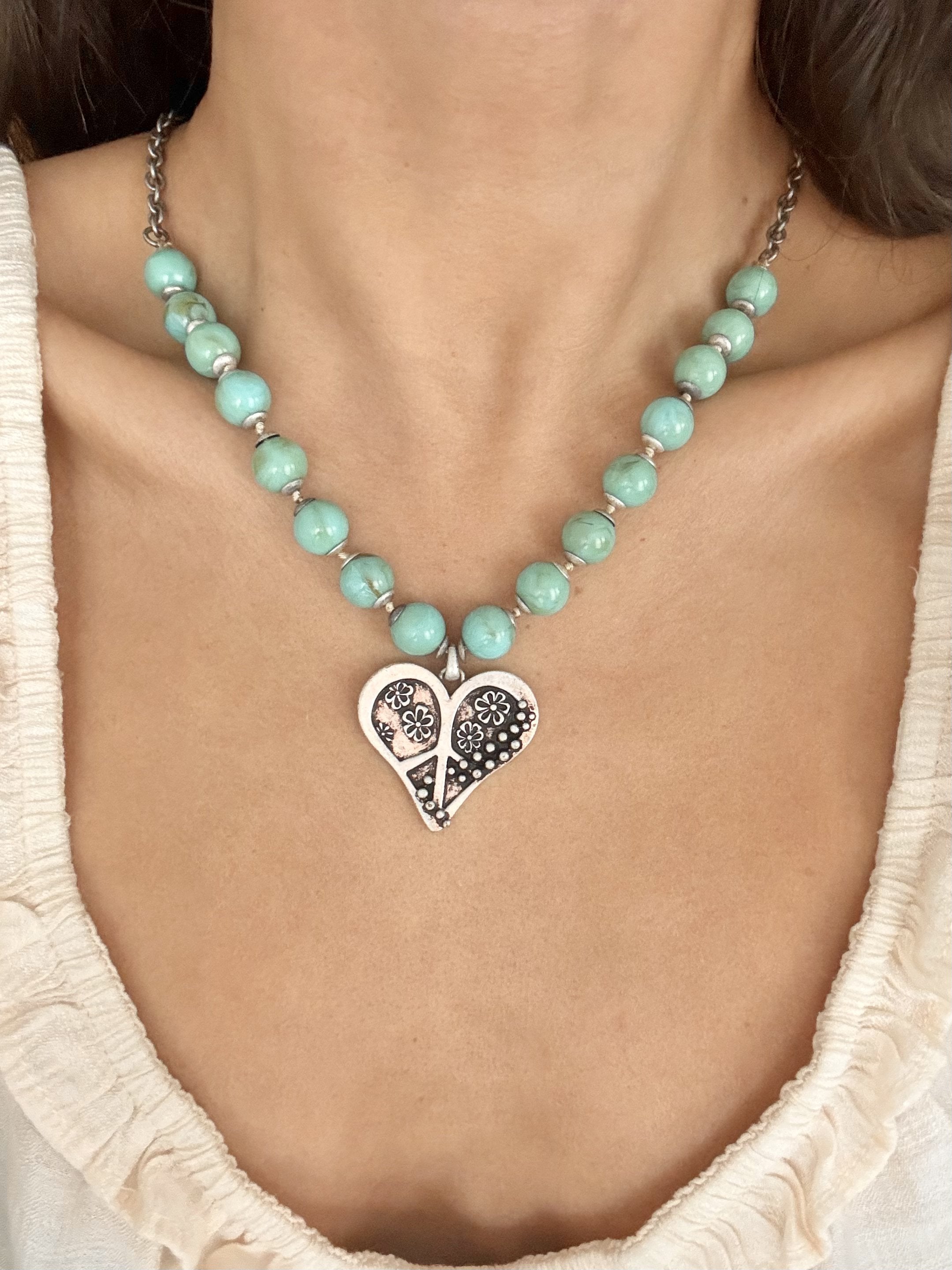 Heart of Turquoise Beaded Choker