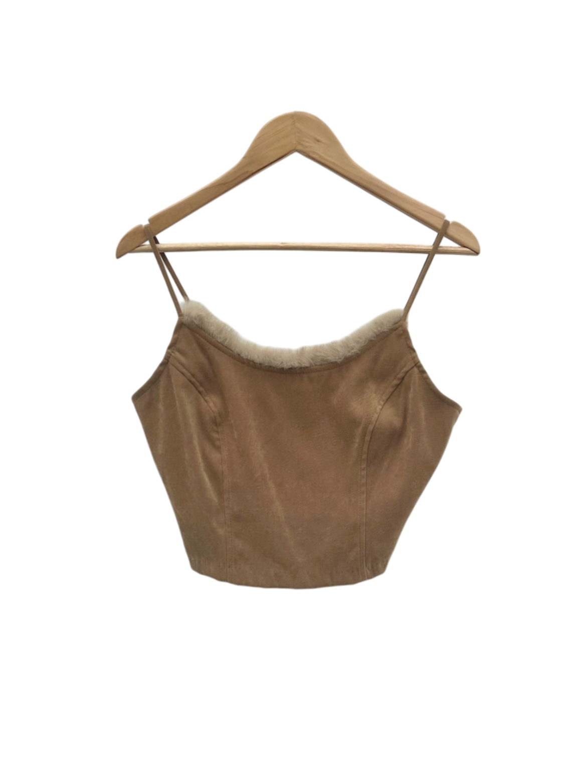 Vintage 90s Retro Fur Trimmed Tan Suede Cropped Cami (M/L)