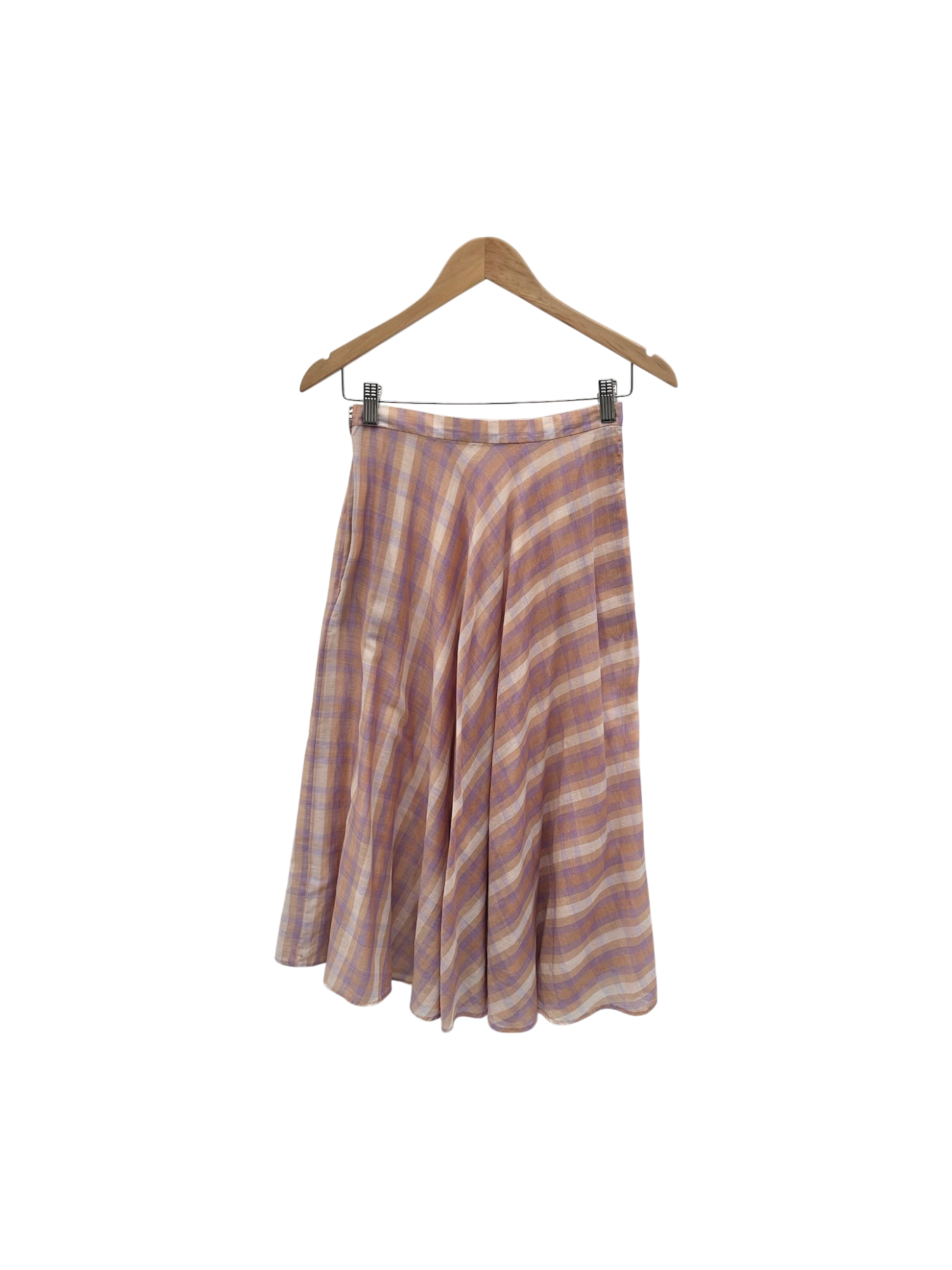 Vintage 80s Plaid Cotton Midi Skirt (S)