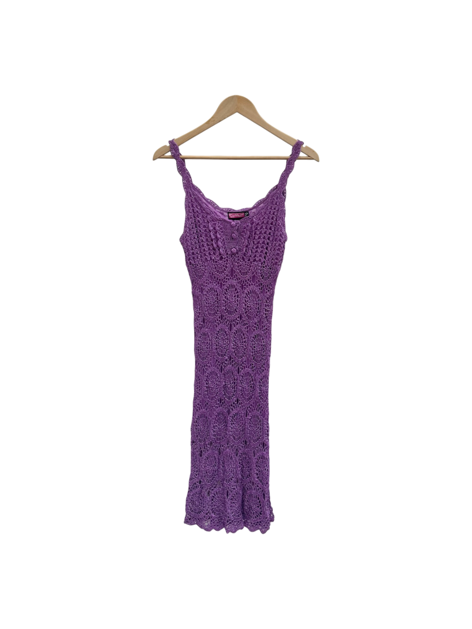 Vintage 90s Indigo Crochet Knit Midi Dress (M)