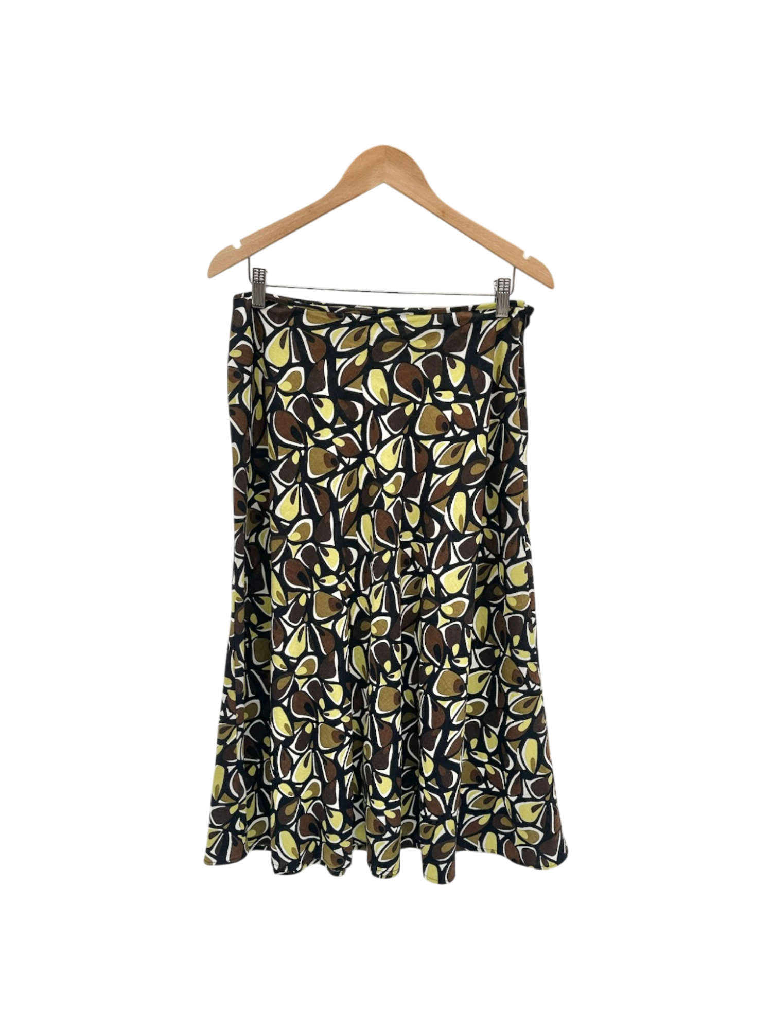 Vintage 90s Linen Patterned Low Waisted Midi Skirt (M)