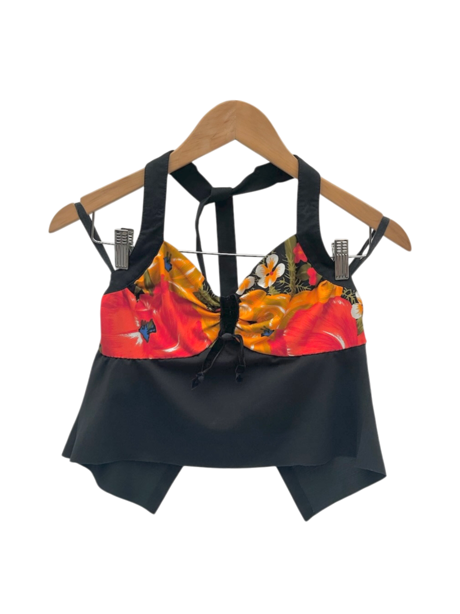 Vintage 90s Handmade Floral Exposed Back Halter Top (S)