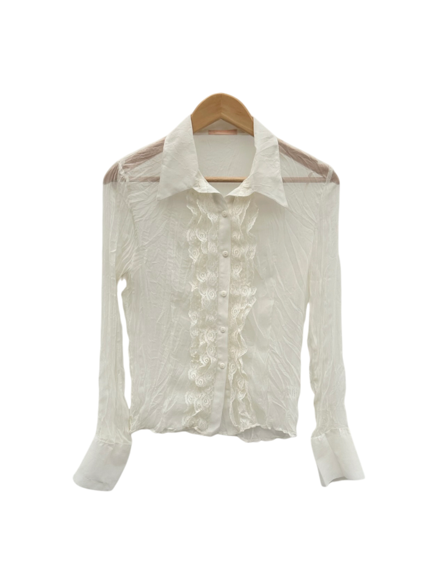Vintage 90s Sheer Ruffled Crinkle Blouse (S/M)