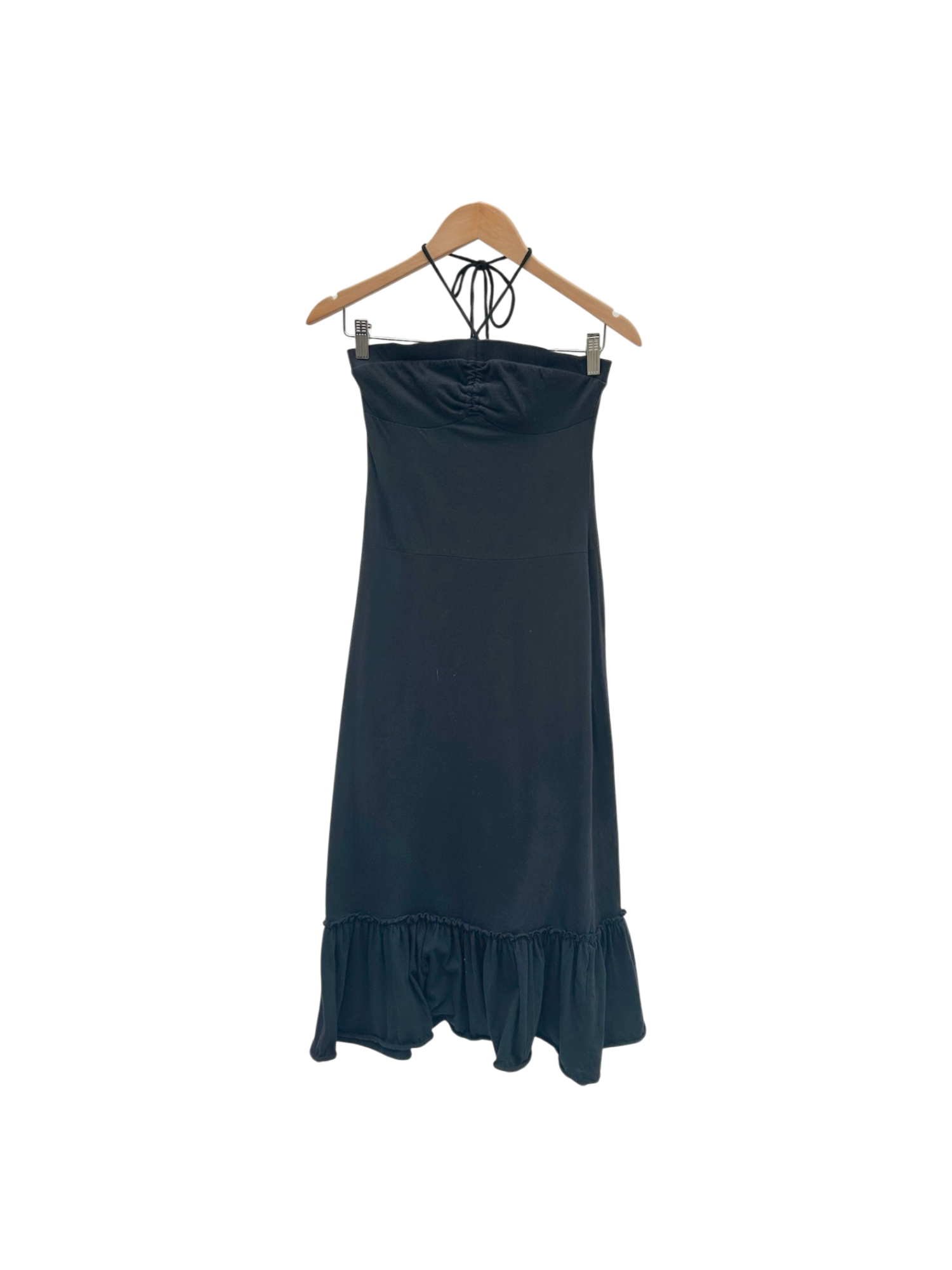 Vintage 90s Ruched Halter CottonMidi Dress (M)