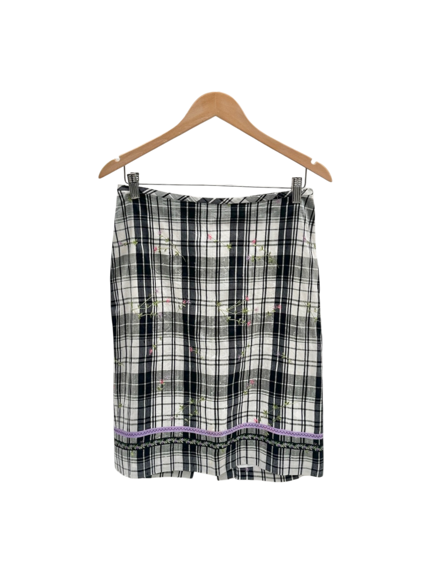 Vintage 90s Plaid Floral Midi Skirt (M)