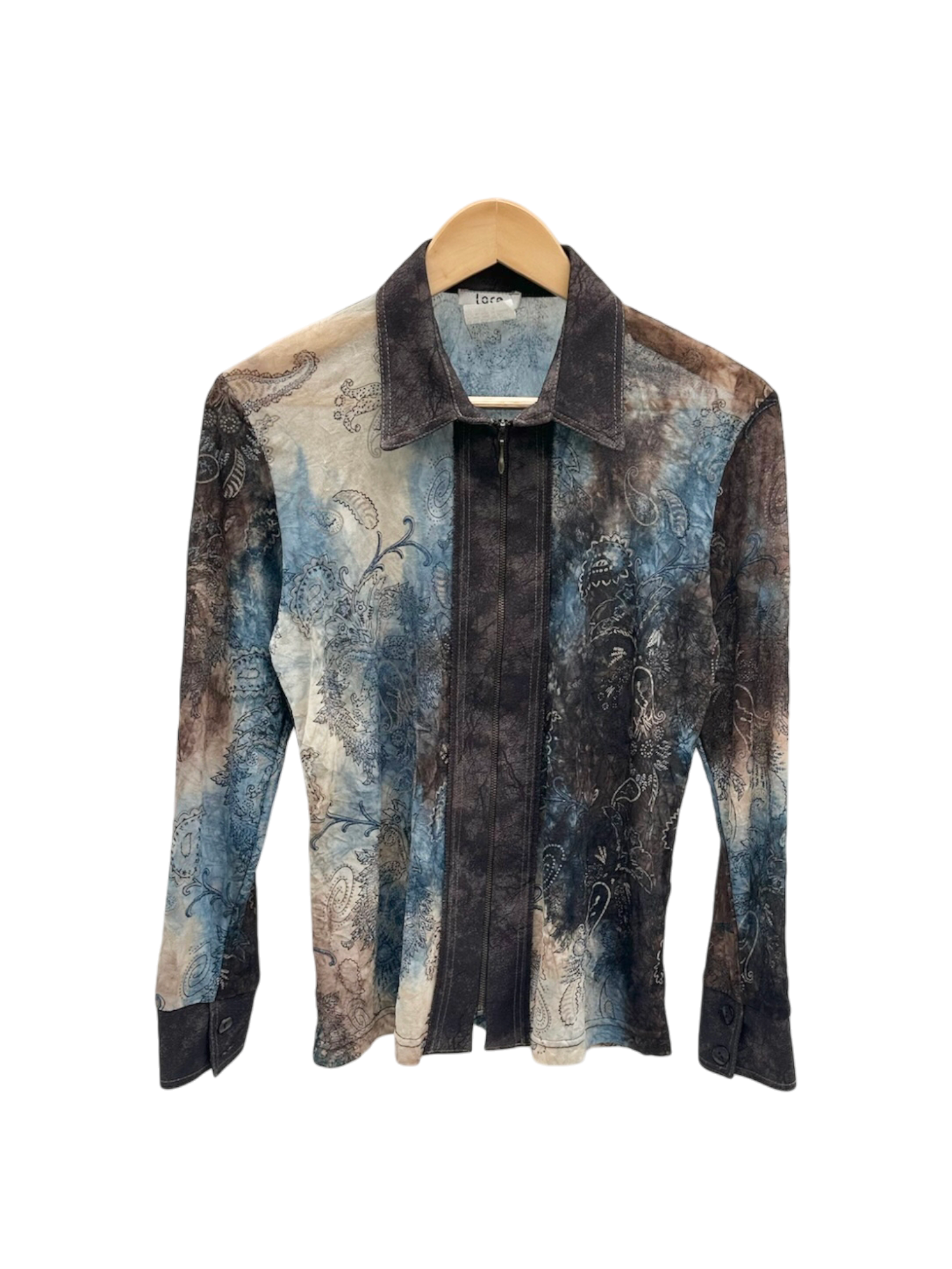 Vintage 90s Sheer Textured Contrast Boho Zip Up (M)