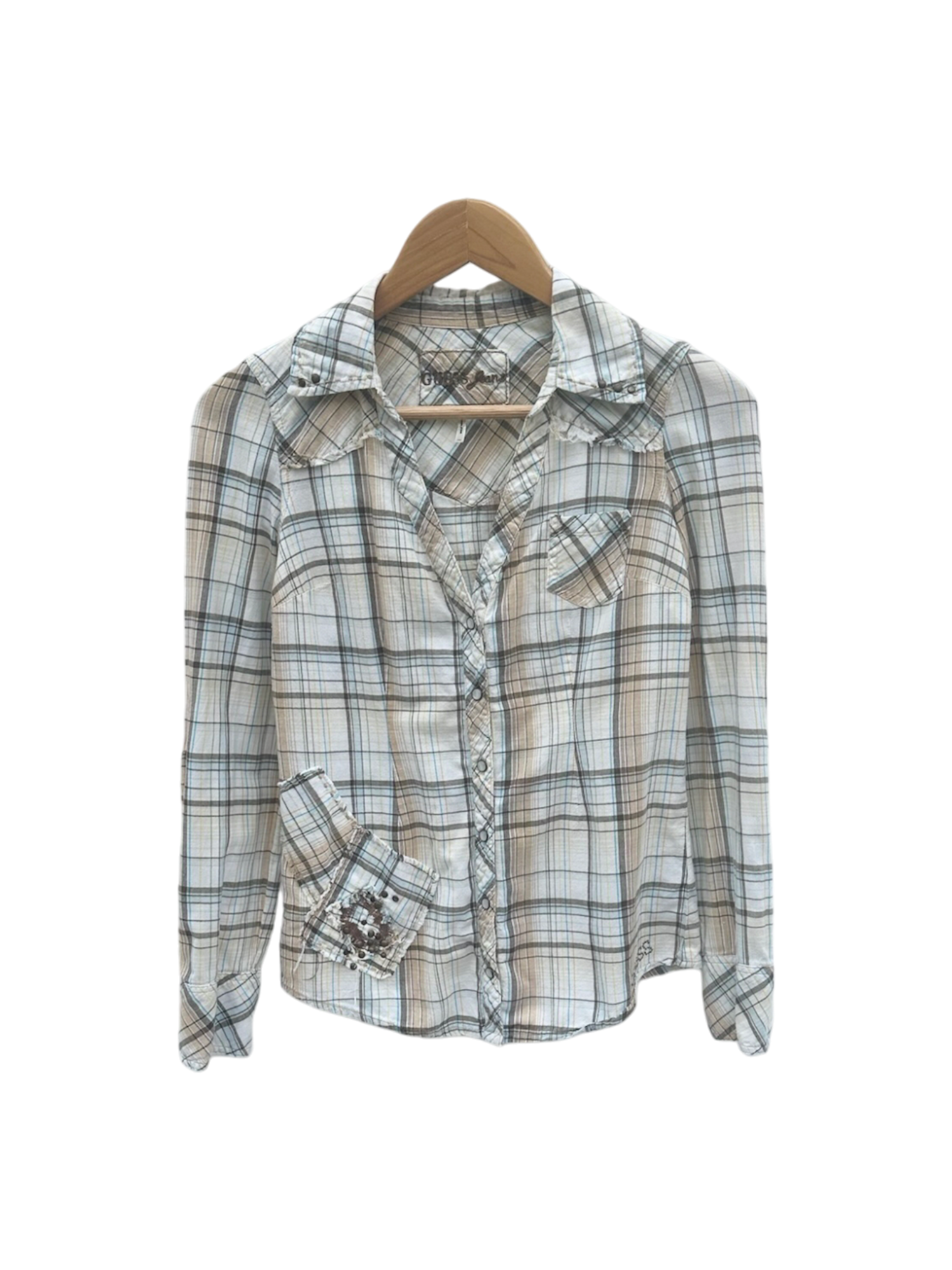 Vintage GUESS Ruffled Plaid Button Up (XS)