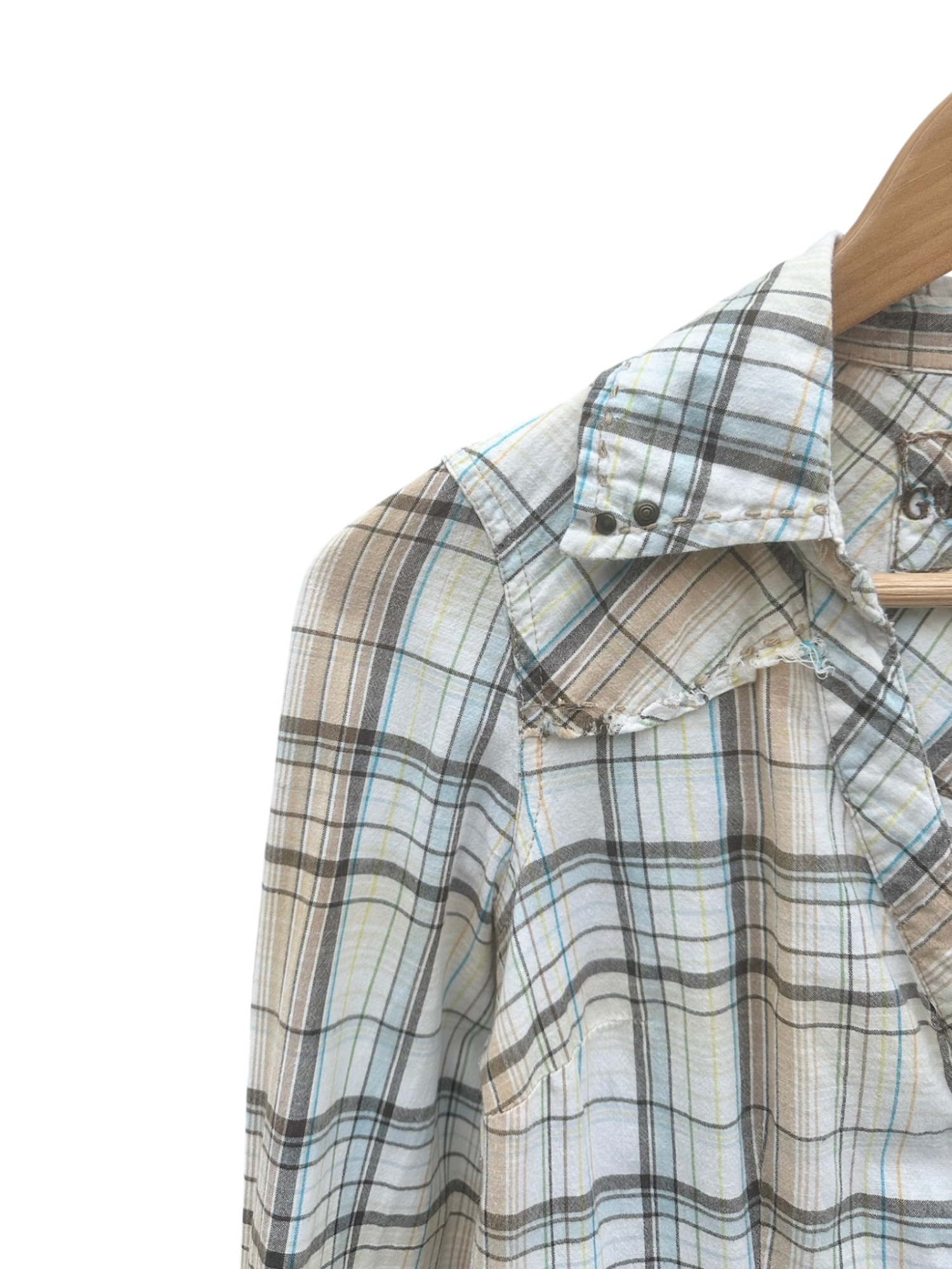 Vintage GUESS Ruffled Plaid Button Up (XS)