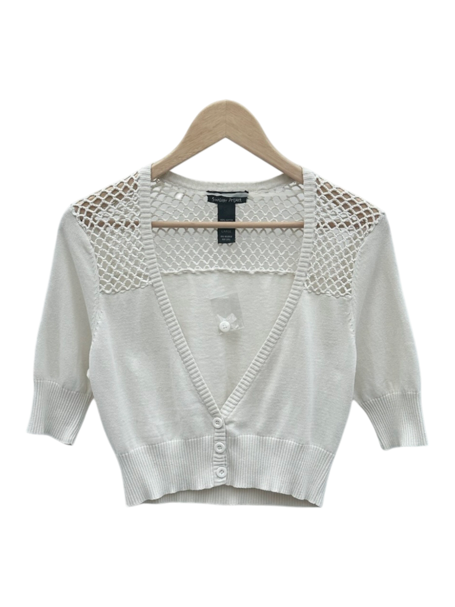 Vintage 90s Crochet Cropped Ivory Knit (M)