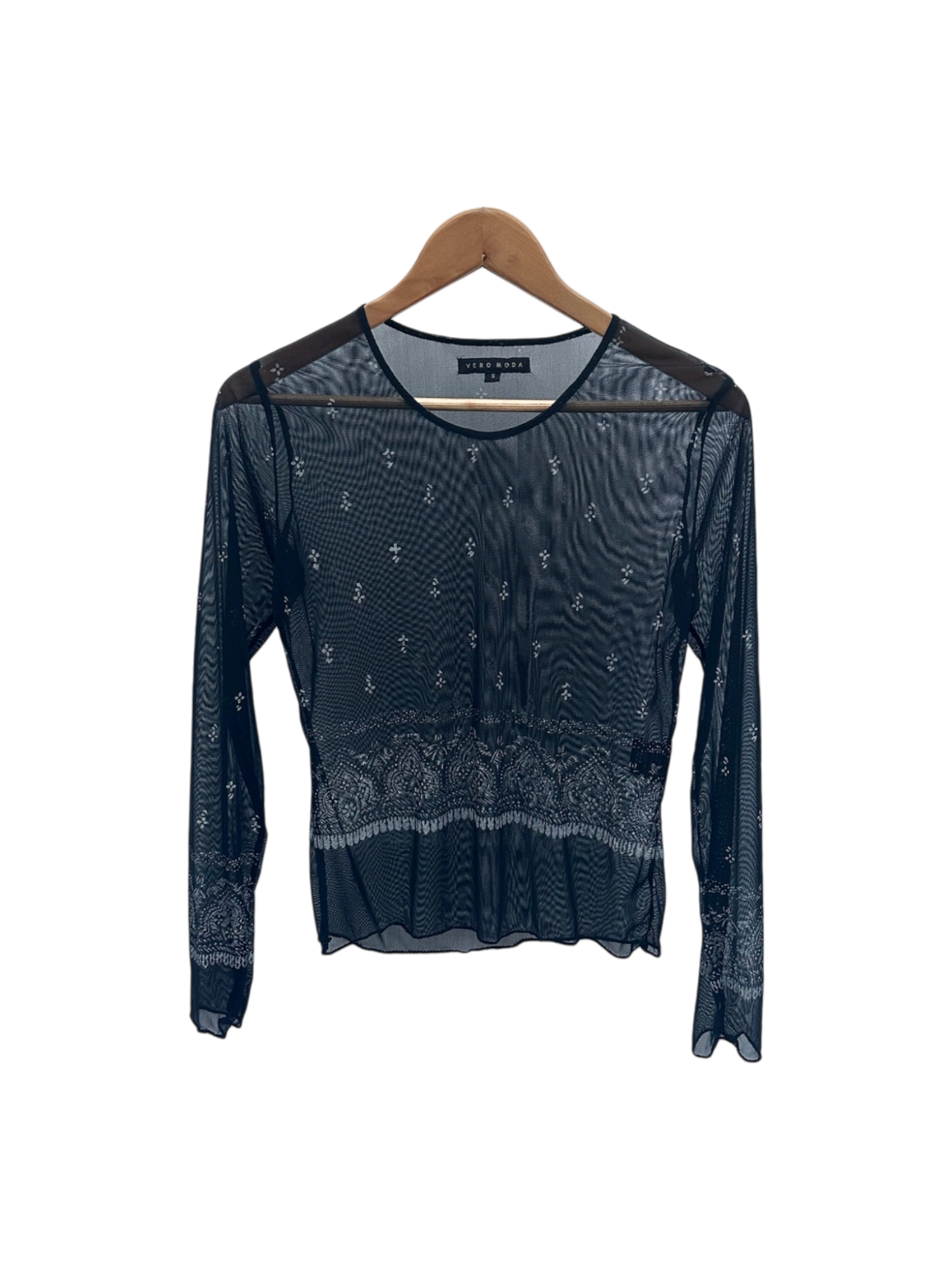 Vintage 90s Retro Sheer Mesh Long Sleeve (S)