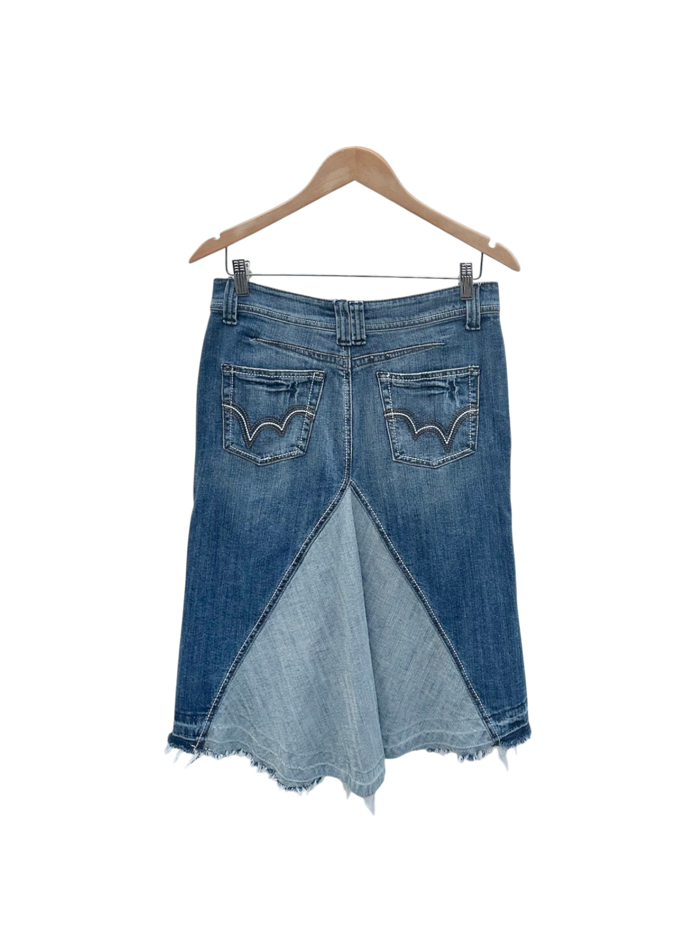 Vintage 90s Low Waist Raw Denim Midi Skirt (M)